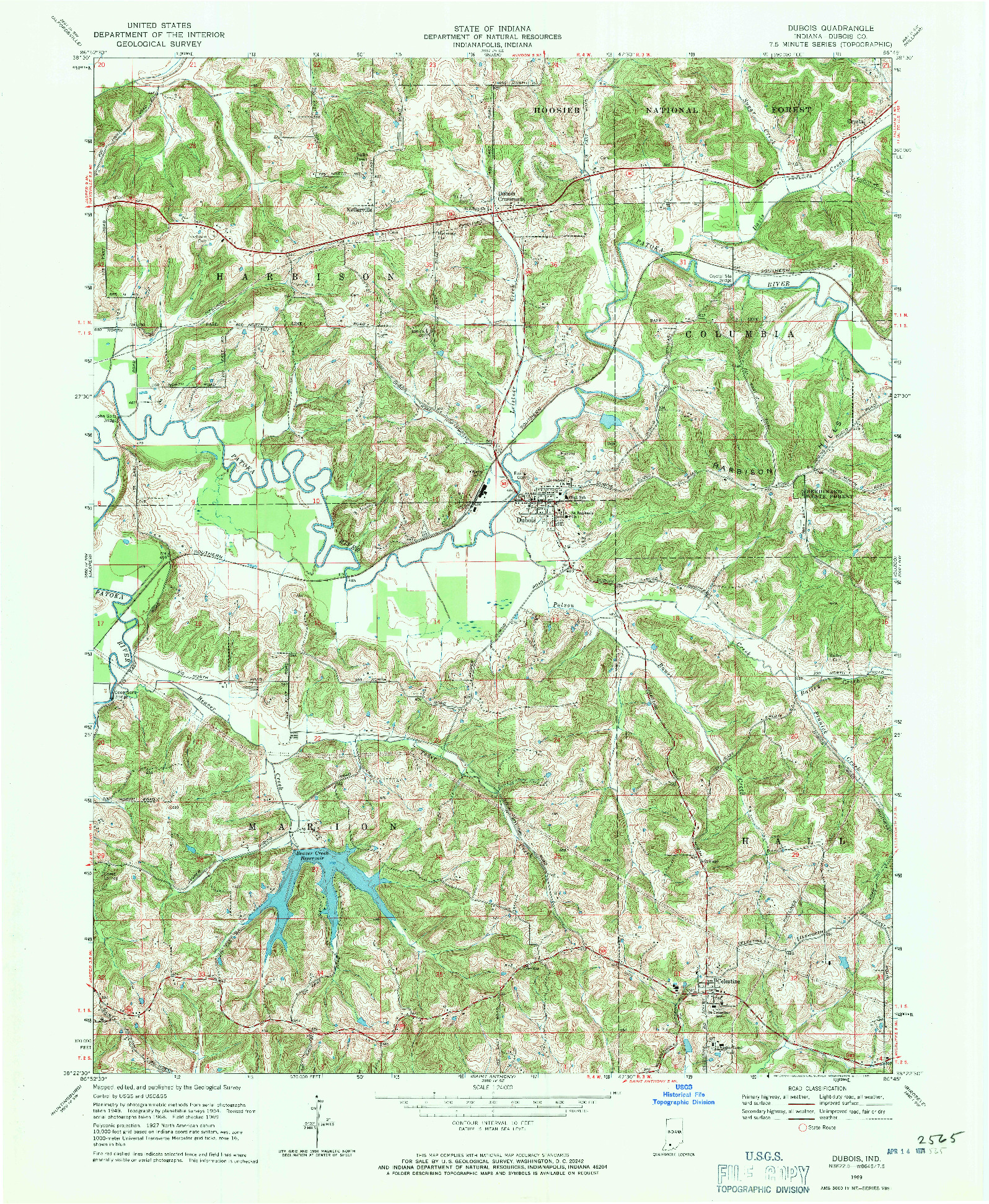 USGS 1:24000-SCALE QUADRANGLE FOR DUBOIS, IN 1969