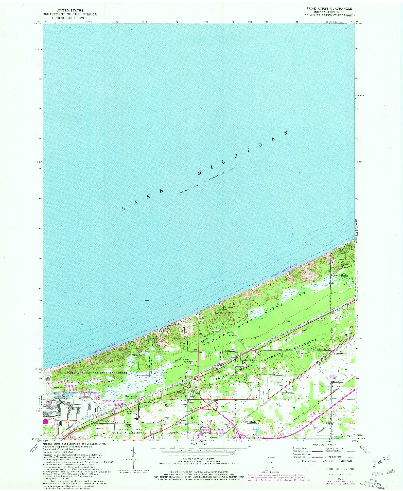 USGS 1:24000-SCALE QUADRANGLE FOR DUNE ACRES, IN 1968