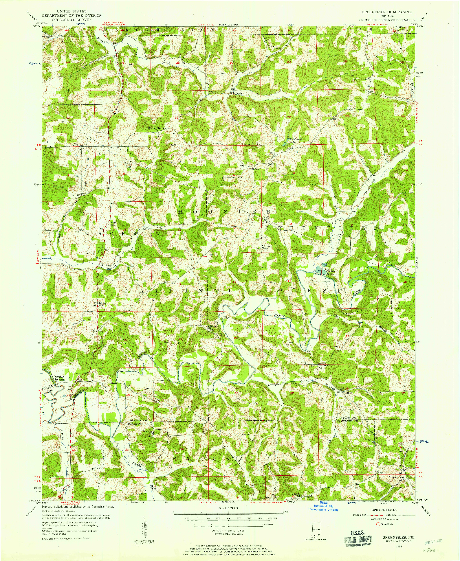 USGS 1:24000-SCALE QUADRANGLE FOR GREENBRIER, IN 1956