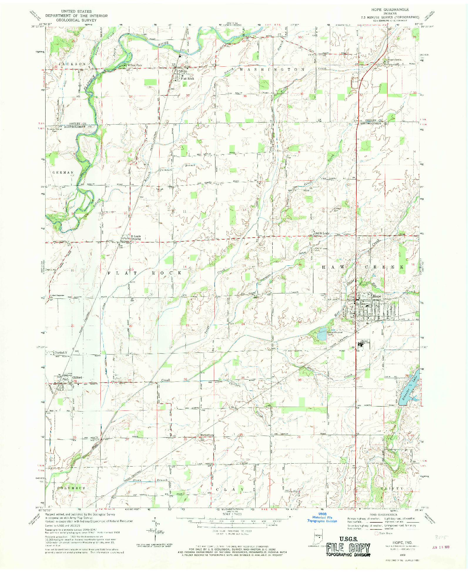 USGS 1:24000-SCALE QUADRANGLE FOR HOPE, IN 1968