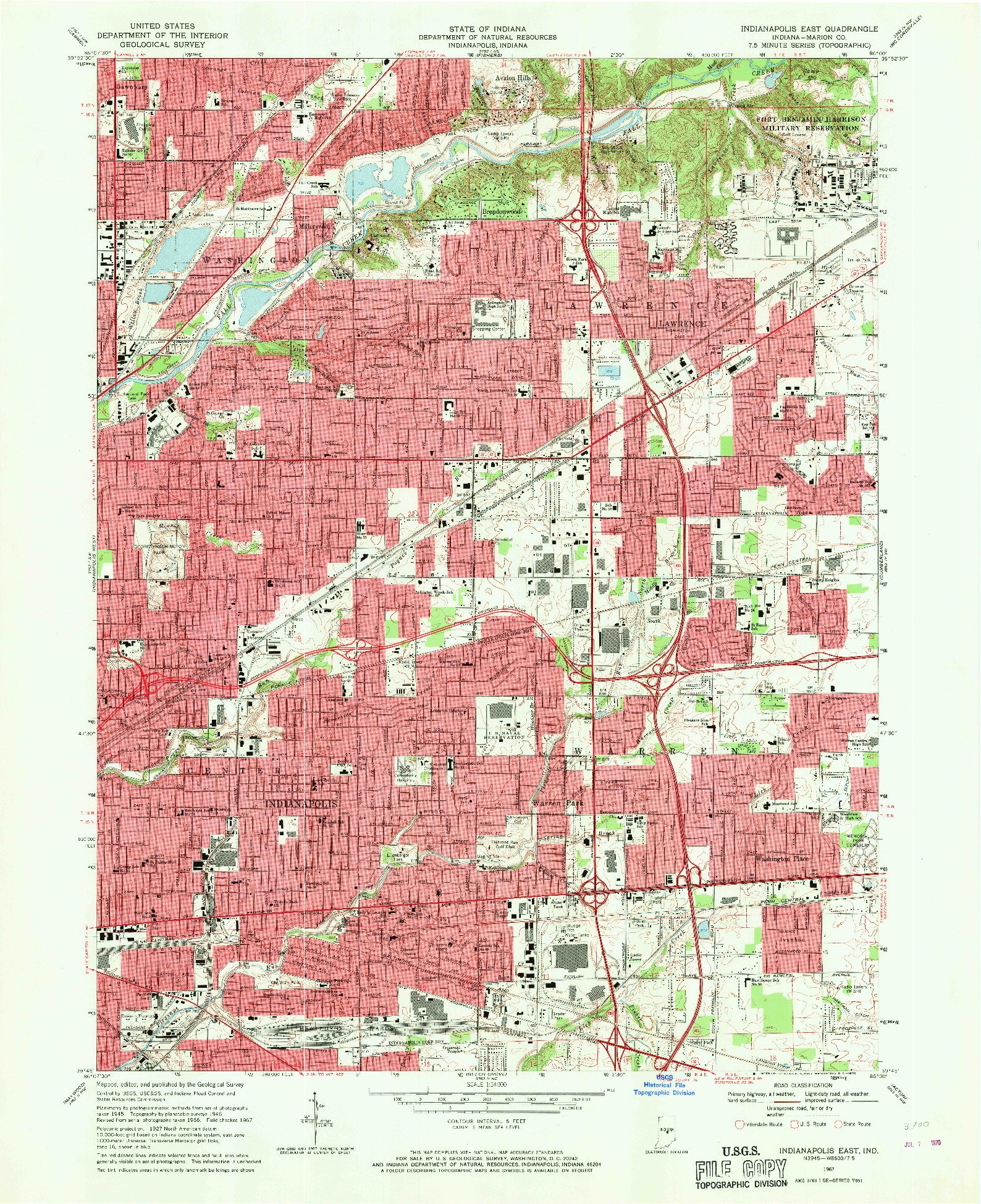 USGS 1:24000-SCALE QUADRANGLE FOR INDIANAPOLIS EAST, IN 1967