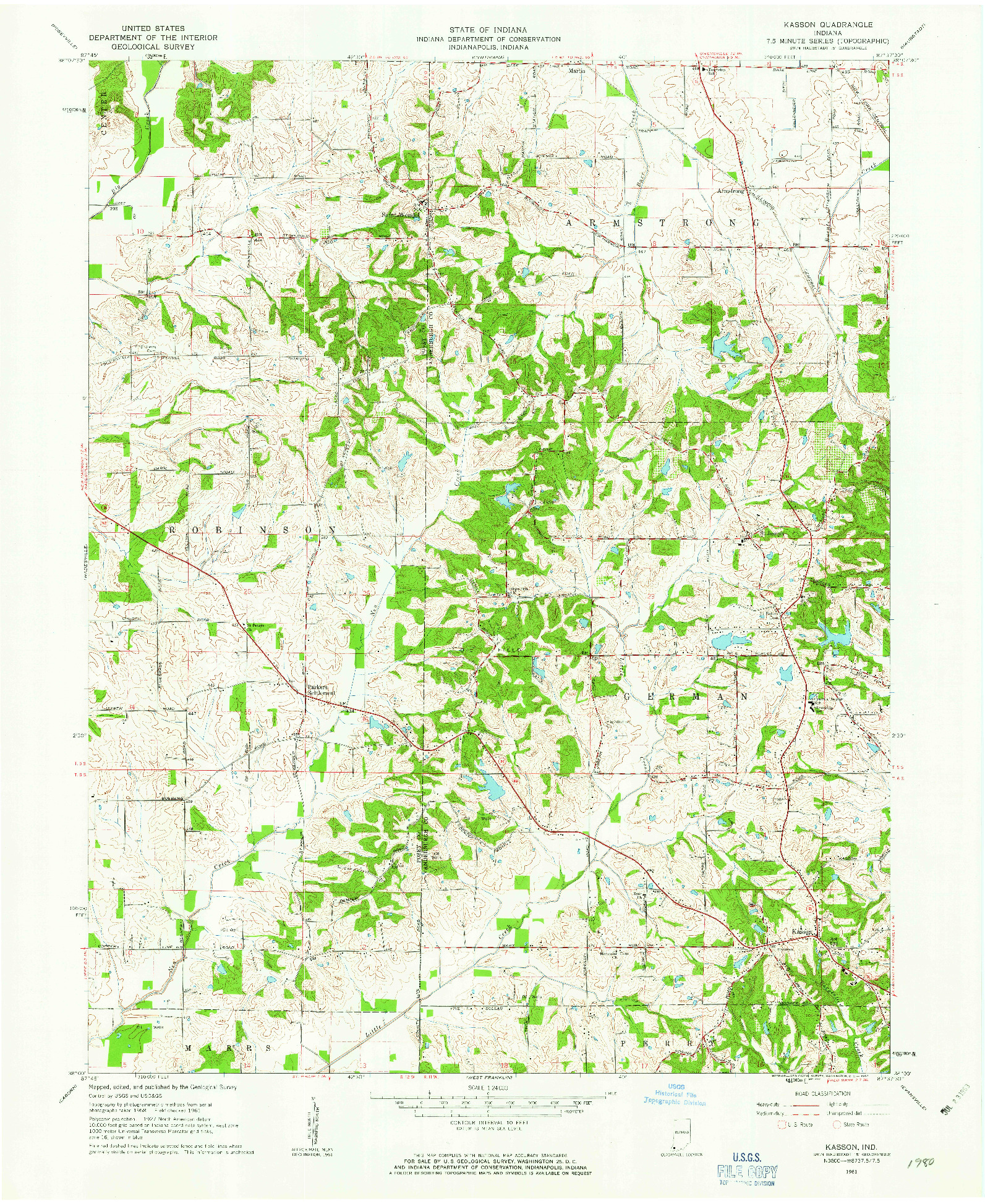 USGS 1:24000-SCALE QUADRANGLE FOR KASSON, IN 1961