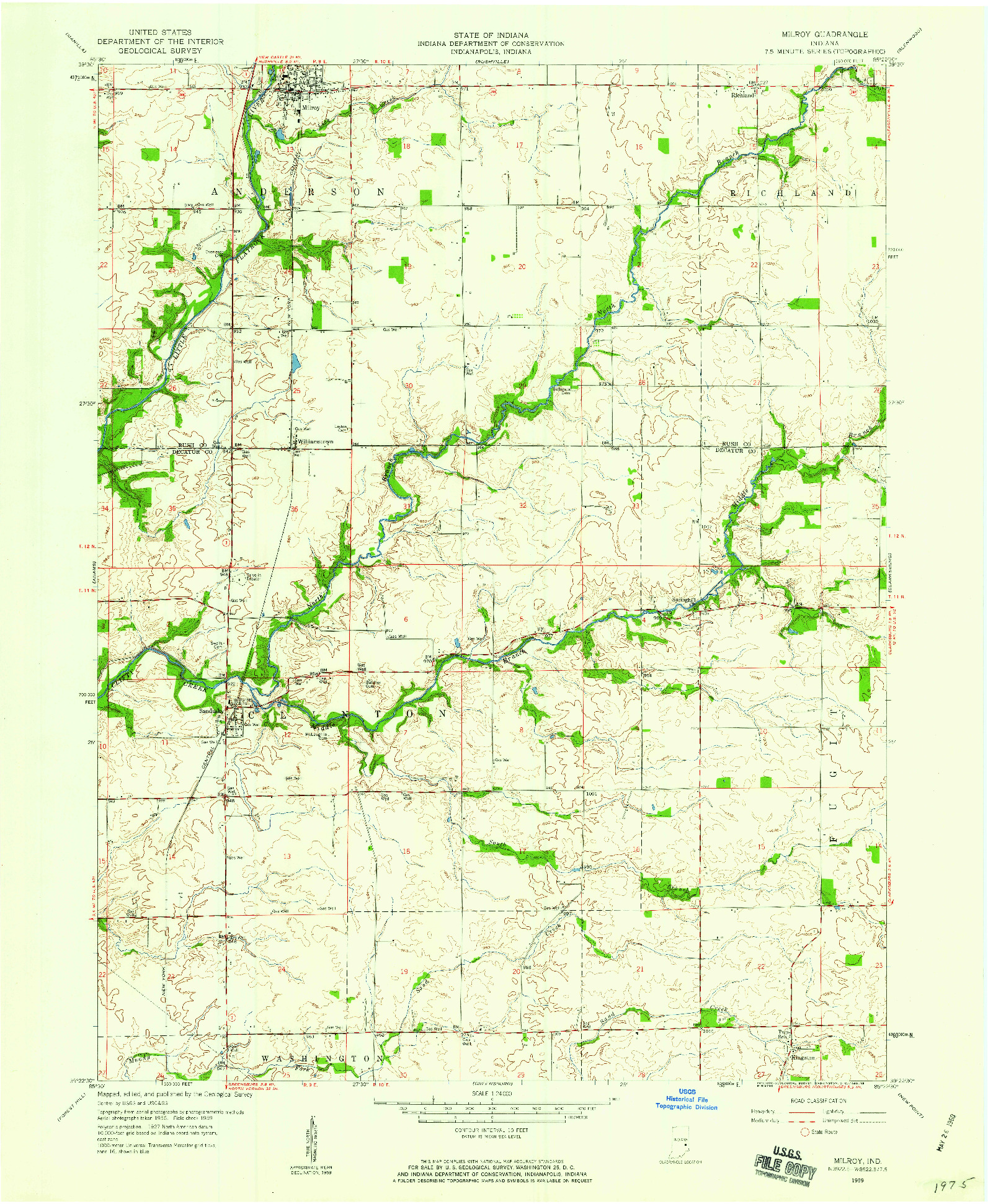 USGS 1:24000-SCALE QUADRANGLE FOR MILROY, IN 1959