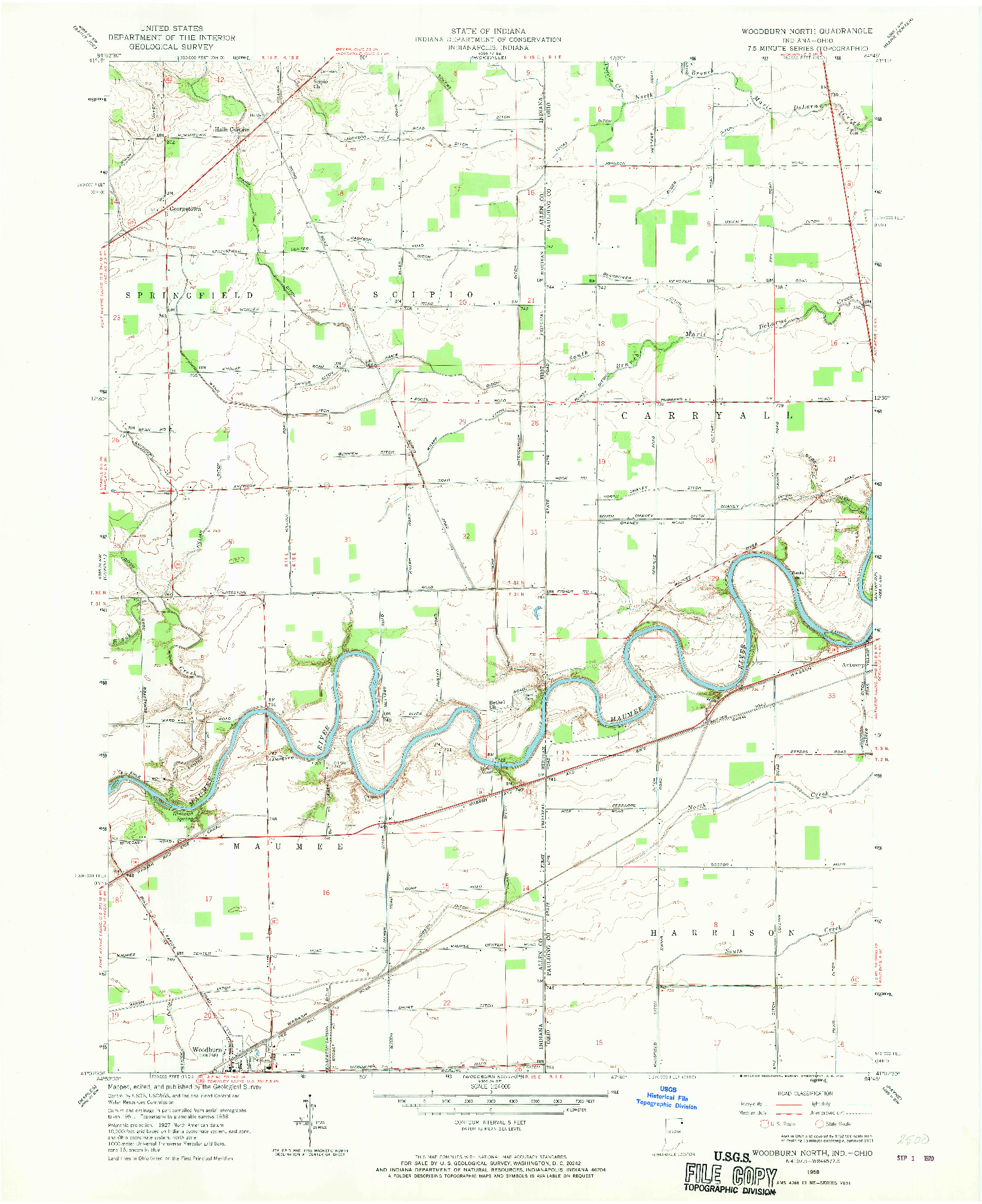 USGS 1:24000-SCALE QUADRANGLE FOR WOODBURN NORTH, IN 1958