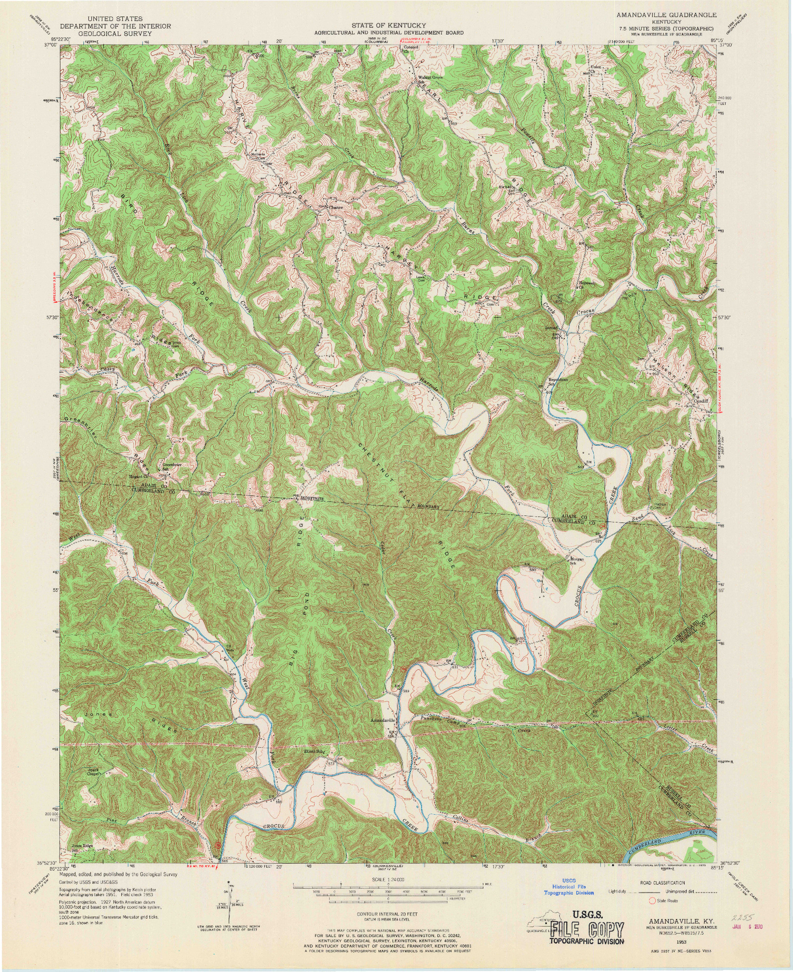 USGS 1:24000-SCALE QUADRANGLE FOR AMANDAVILLE, KY 1953