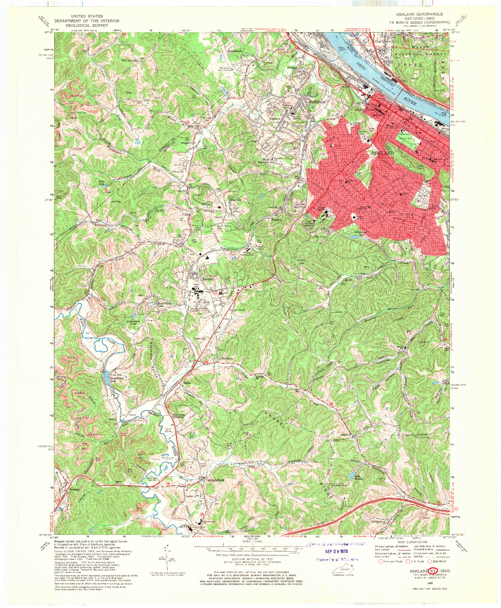 USGS 1:24000-SCALE QUADRANGLE FOR ASHLAND, KY 1968