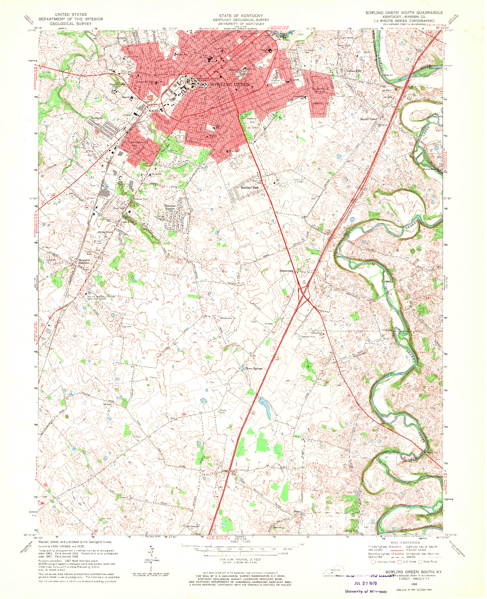 USGS 1:24000-SCALE QUADRANGLE FOR BOWLING GREEN SOUTH, KY 1968