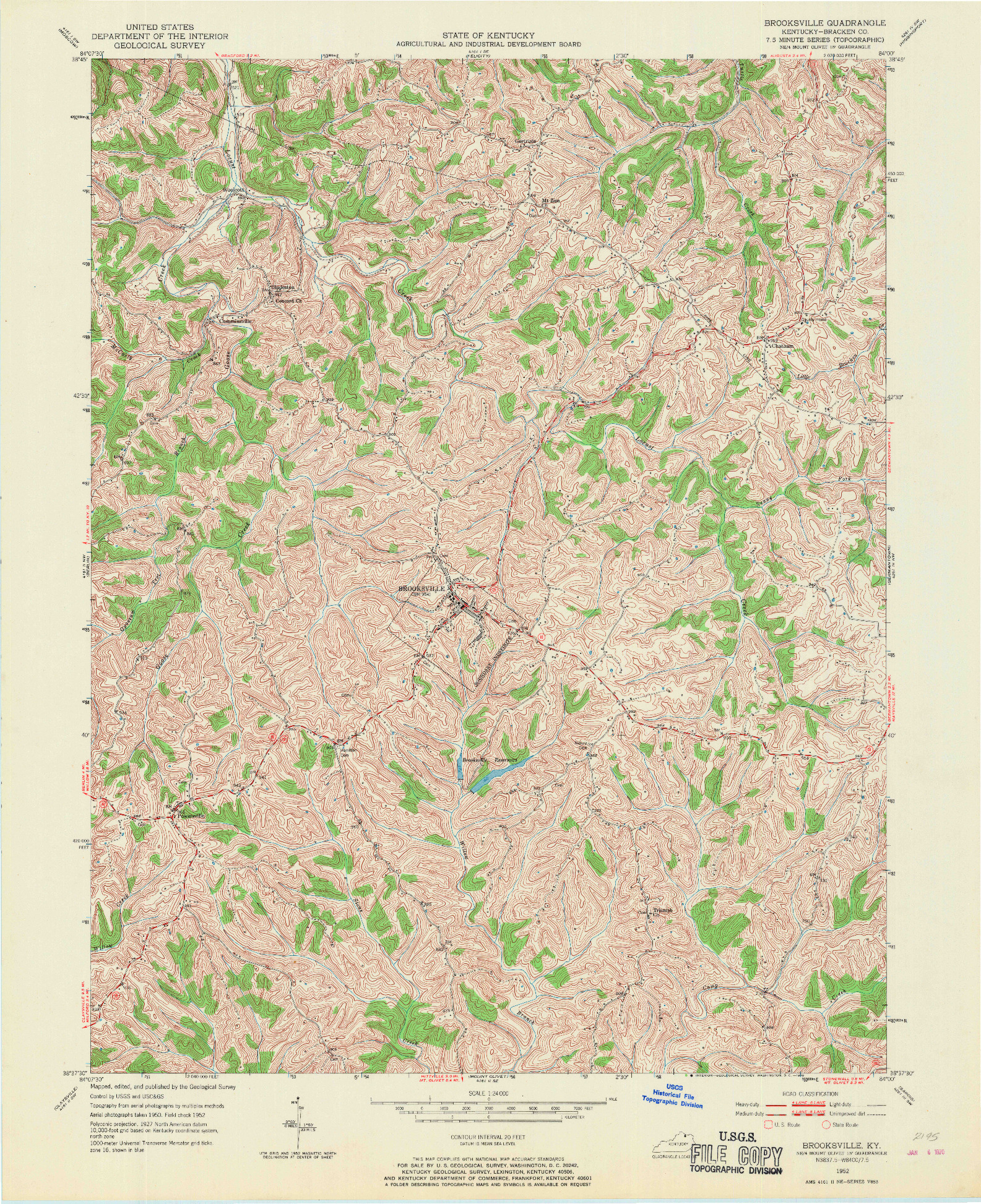 USGS 1:24000-SCALE QUADRANGLE FOR BROOKSVILLE, KY 1952