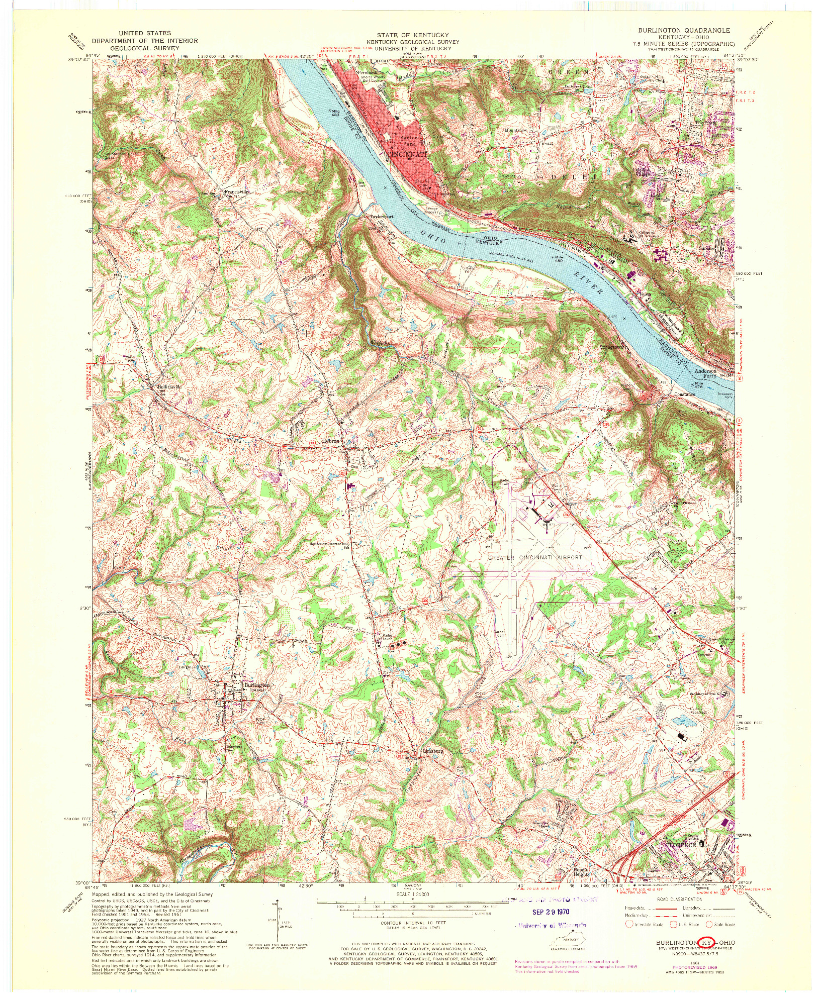 USGS 1:24000-SCALE QUADRANGLE FOR BURLINGTON, KY 1961