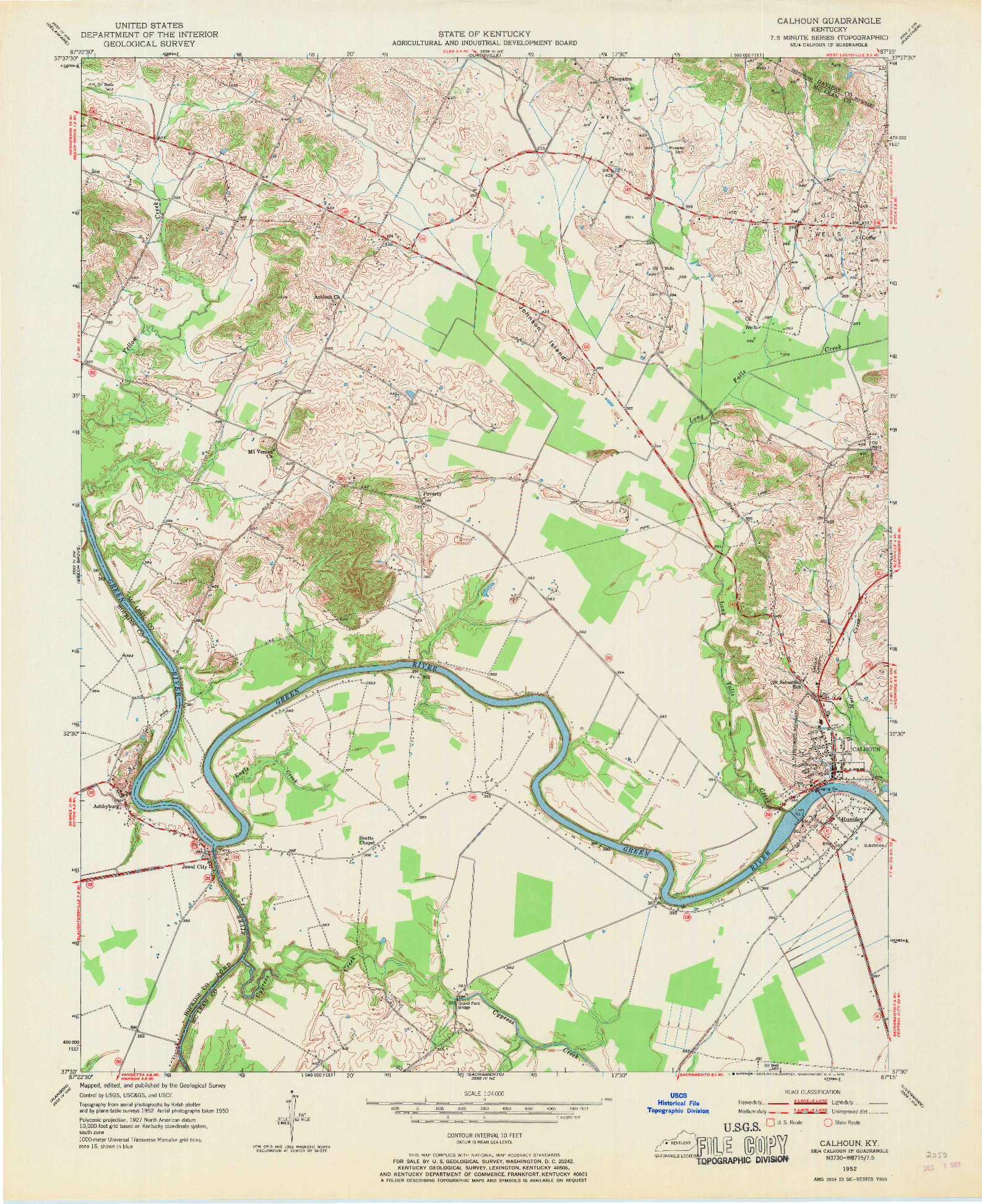 USGS 1:24000-SCALE QUADRANGLE FOR CALHOUN, KY 1952