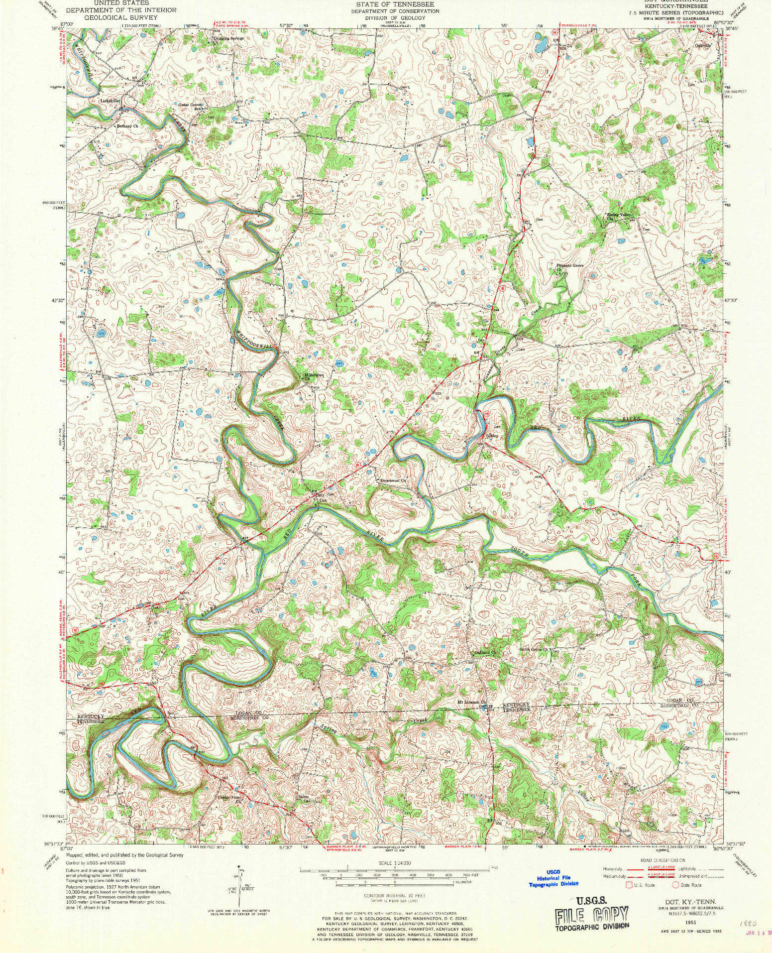 USGS 1:24000-SCALE QUADRANGLE FOR DOT, KY 1951