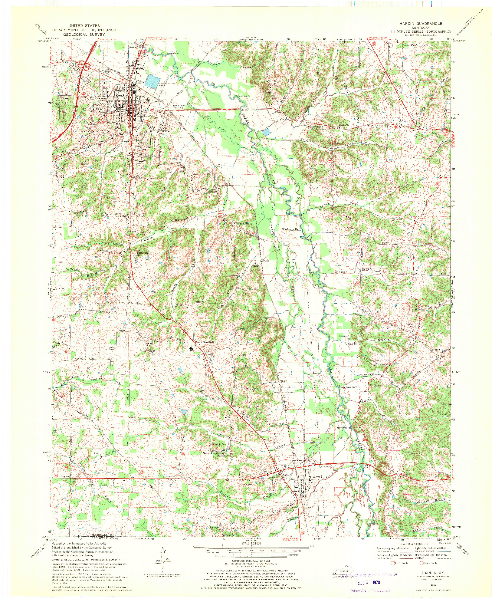 USGS 1:24000-SCALE QUADRANGLE FOR HARDIN, KY 1969
