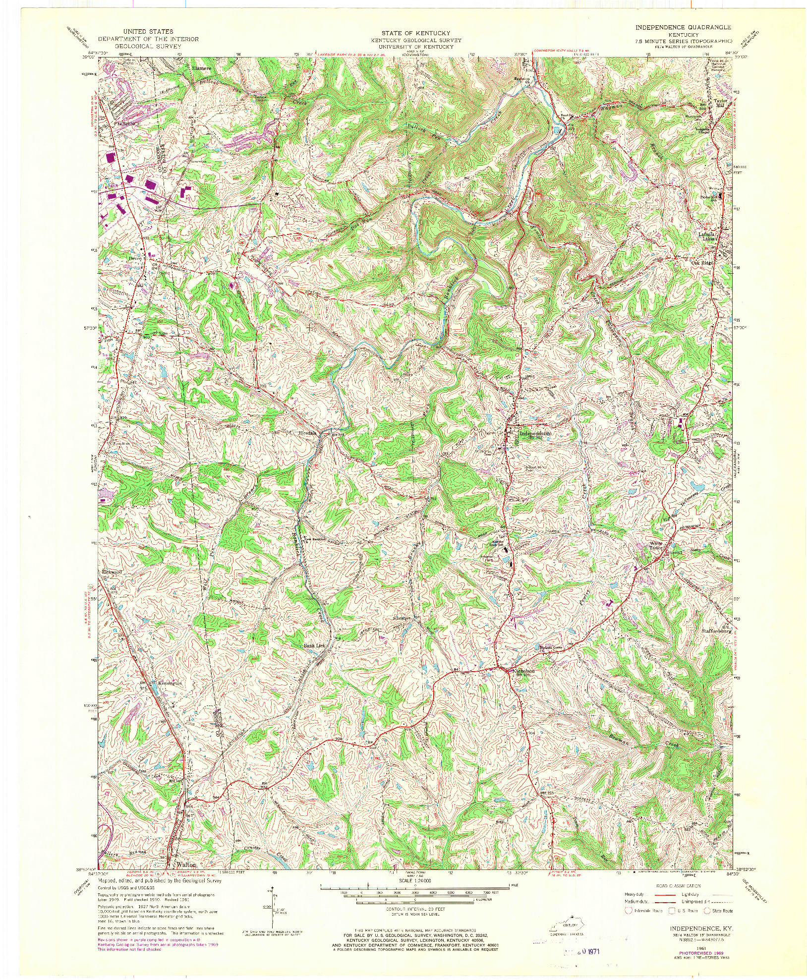 USGS 1:24000-SCALE QUADRANGLE FOR INDEPENDENCE, KY 1961