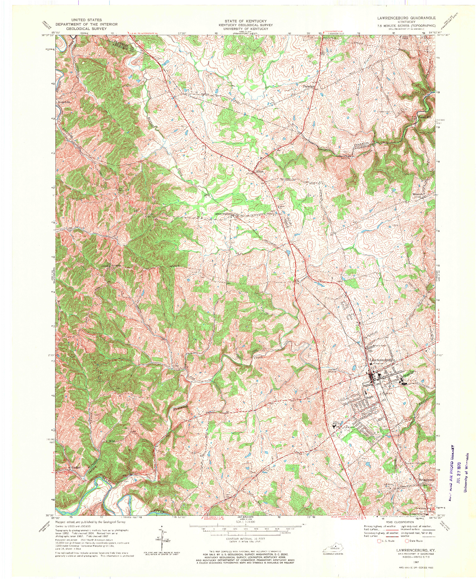USGS 1:24000-SCALE QUADRANGLE FOR LAWRENCEBURG, KY 1967