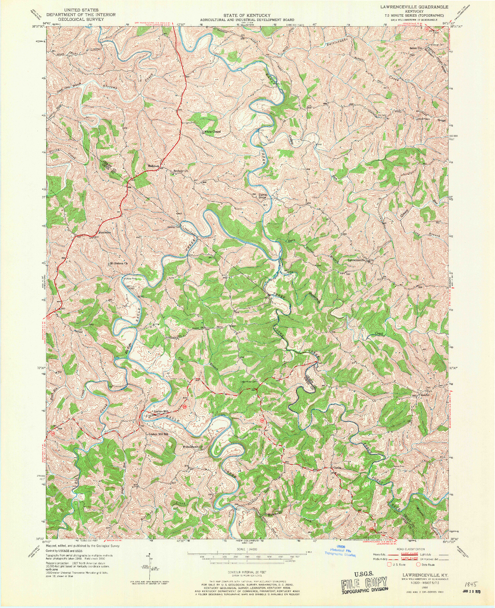 USGS 1:24000-SCALE QUADRANGLE FOR LAWRENCEVILLE, KY 1950