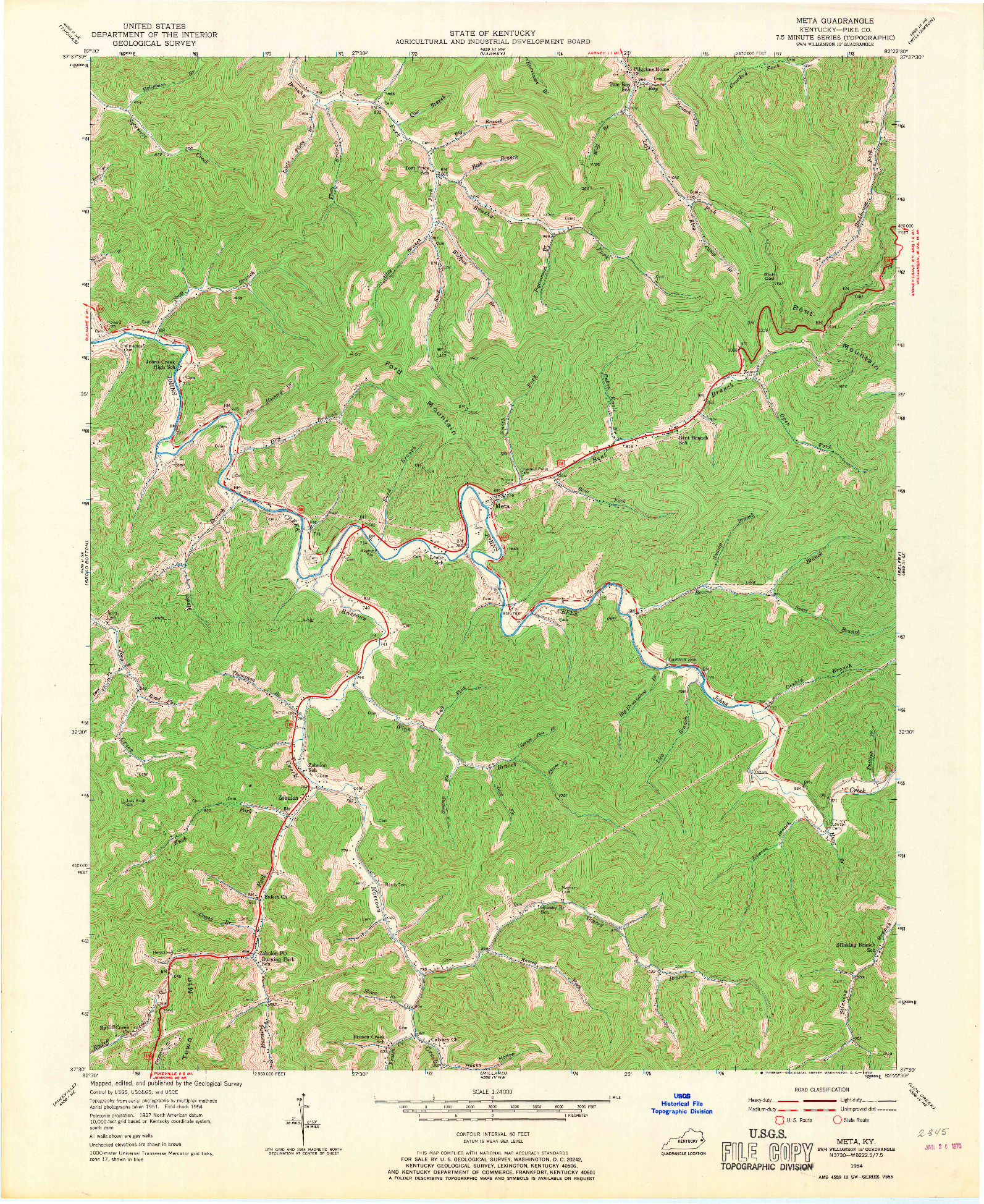 USGS 1:24000-SCALE QUADRANGLE FOR META, KY 1954