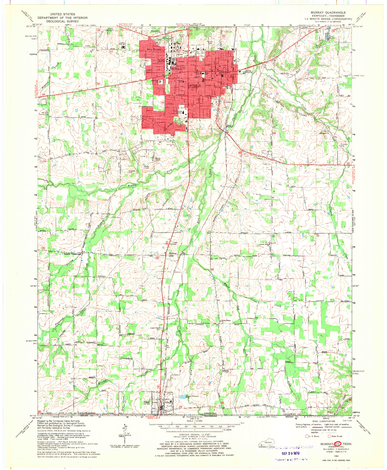 USGS 1:24000-SCALE QUADRANGLE FOR MURRAY, KY 1969