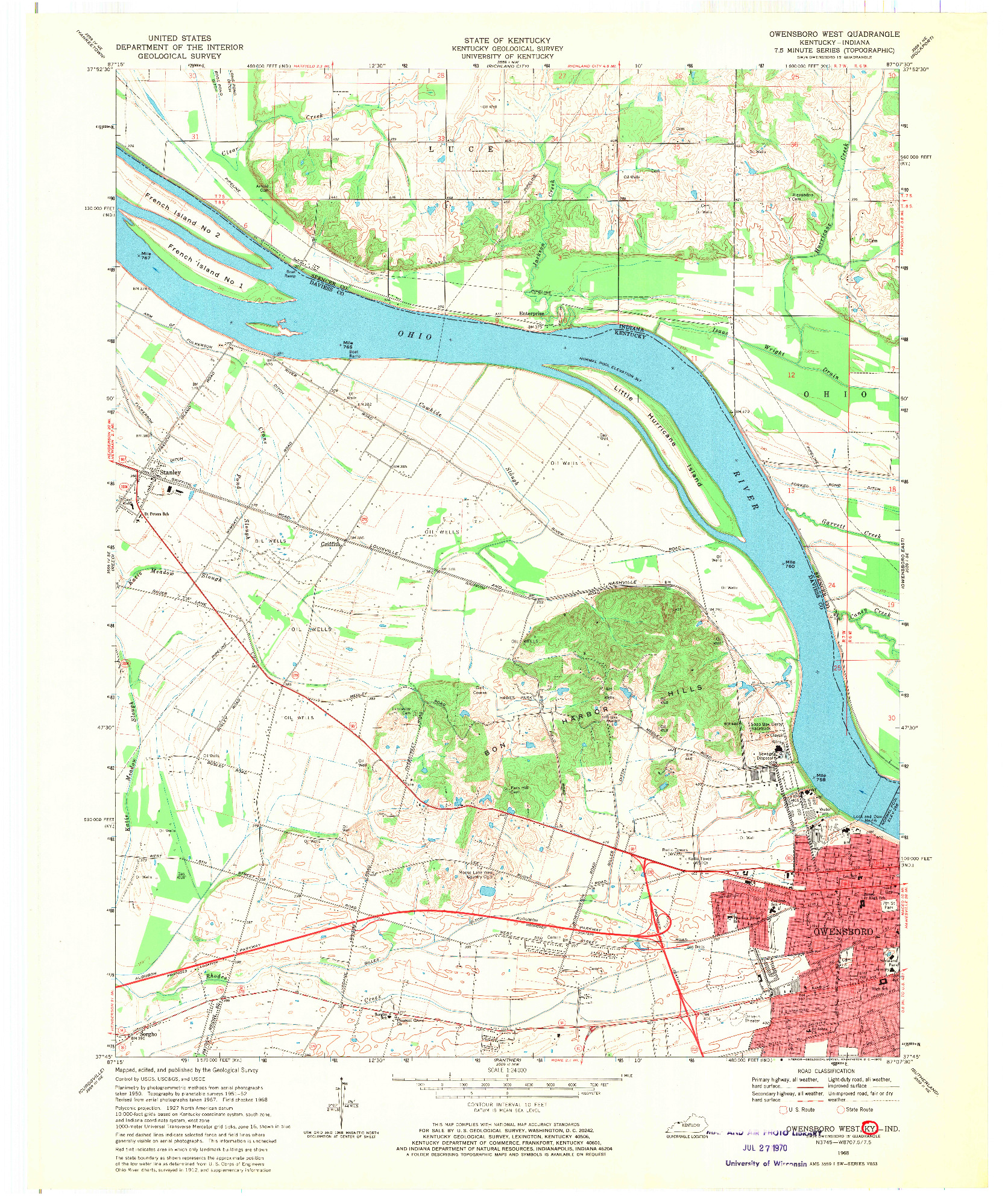 USGS 1:24000-SCALE QUADRANGLE FOR OWENSBORO WEST, KY 1968