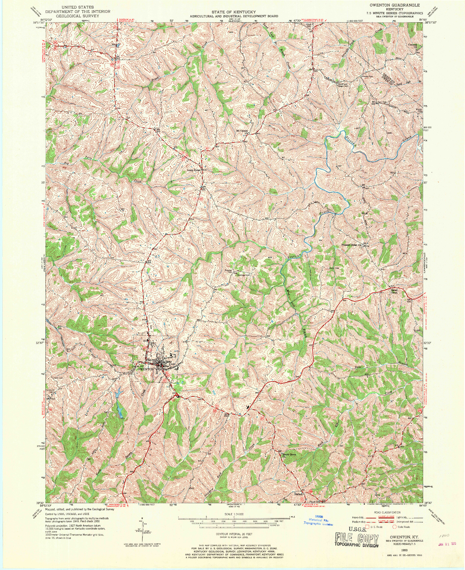 USGS 1:24000-SCALE QUADRANGLE FOR OWENTON, KY 1950