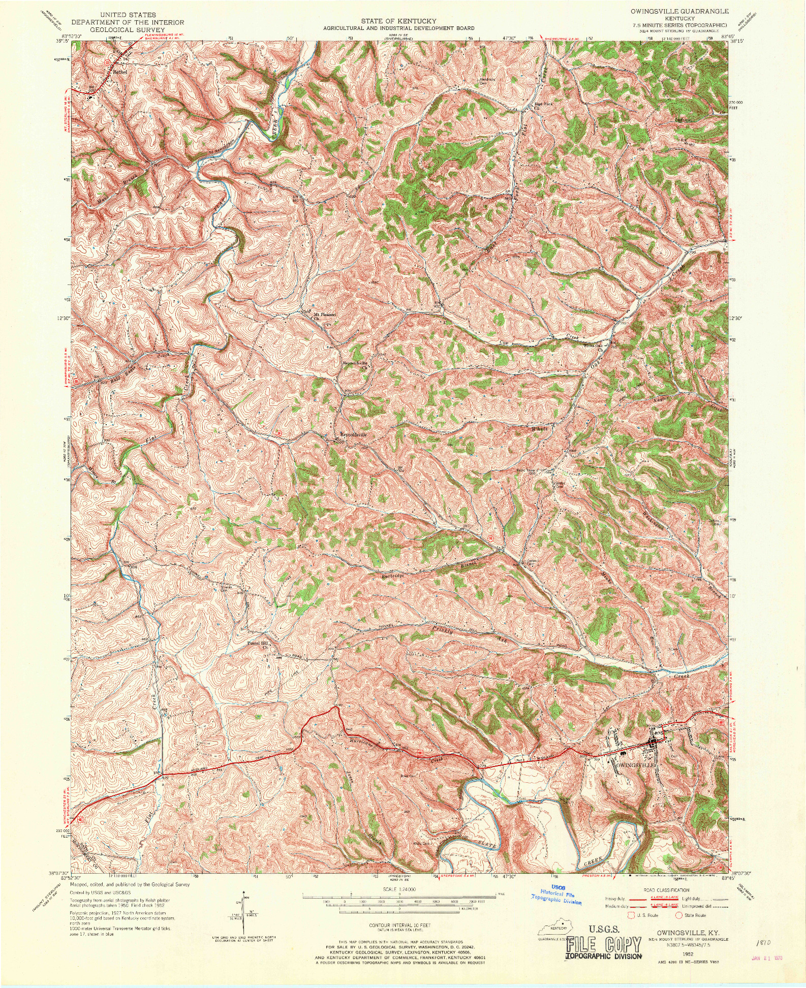 USGS 1:24000-SCALE QUADRANGLE FOR OWINGSVILLE, KY 1952