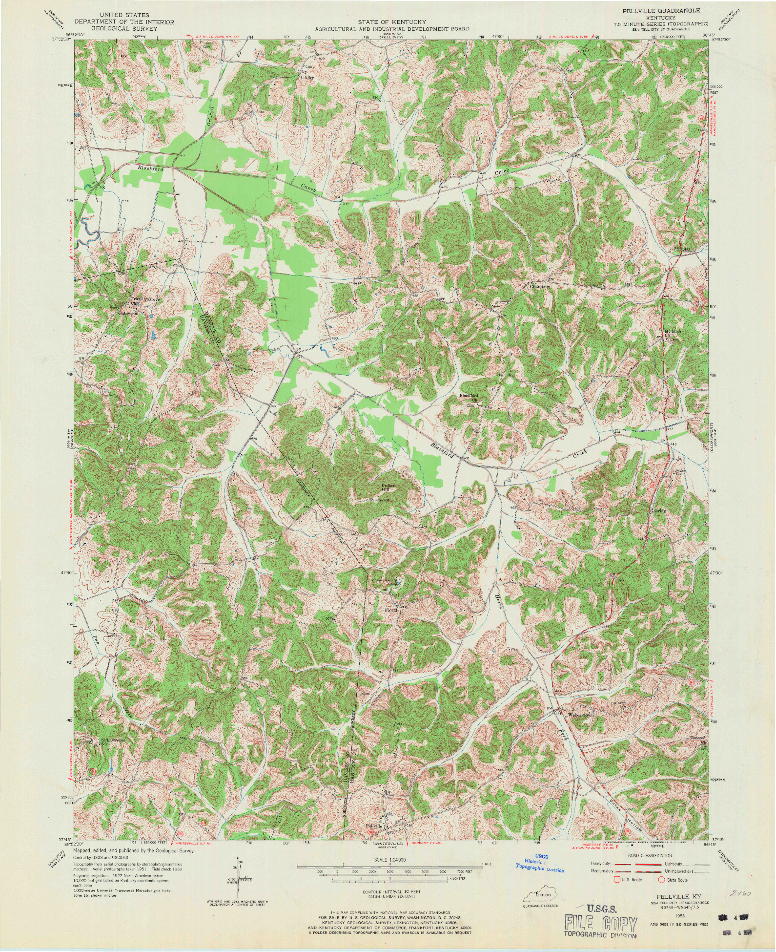 USGS 1:24000-SCALE QUADRANGLE FOR PELLVILLE, KY 1953