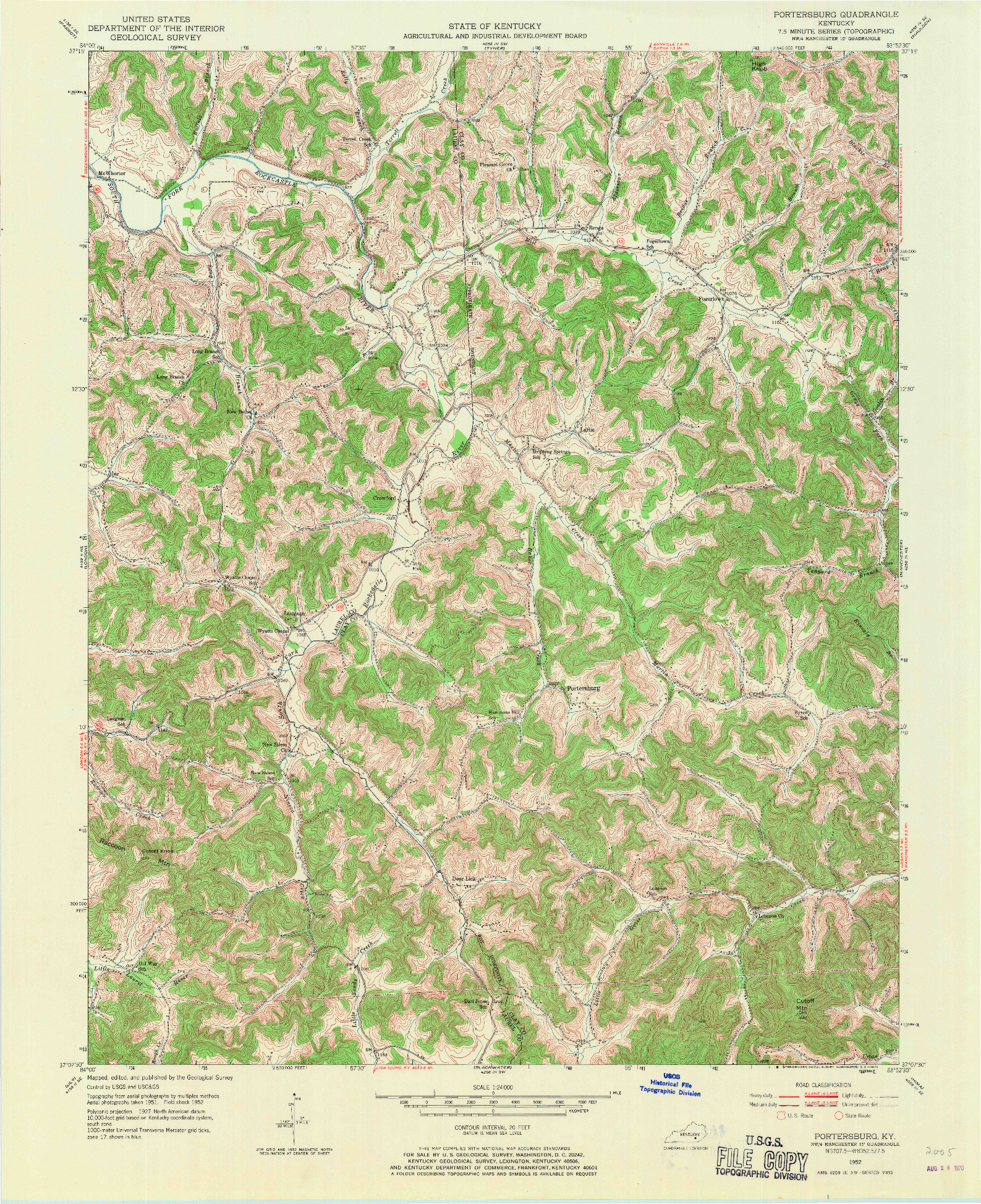 USGS 1:24000-SCALE QUADRANGLE FOR PORTERSBURG, KY 1952