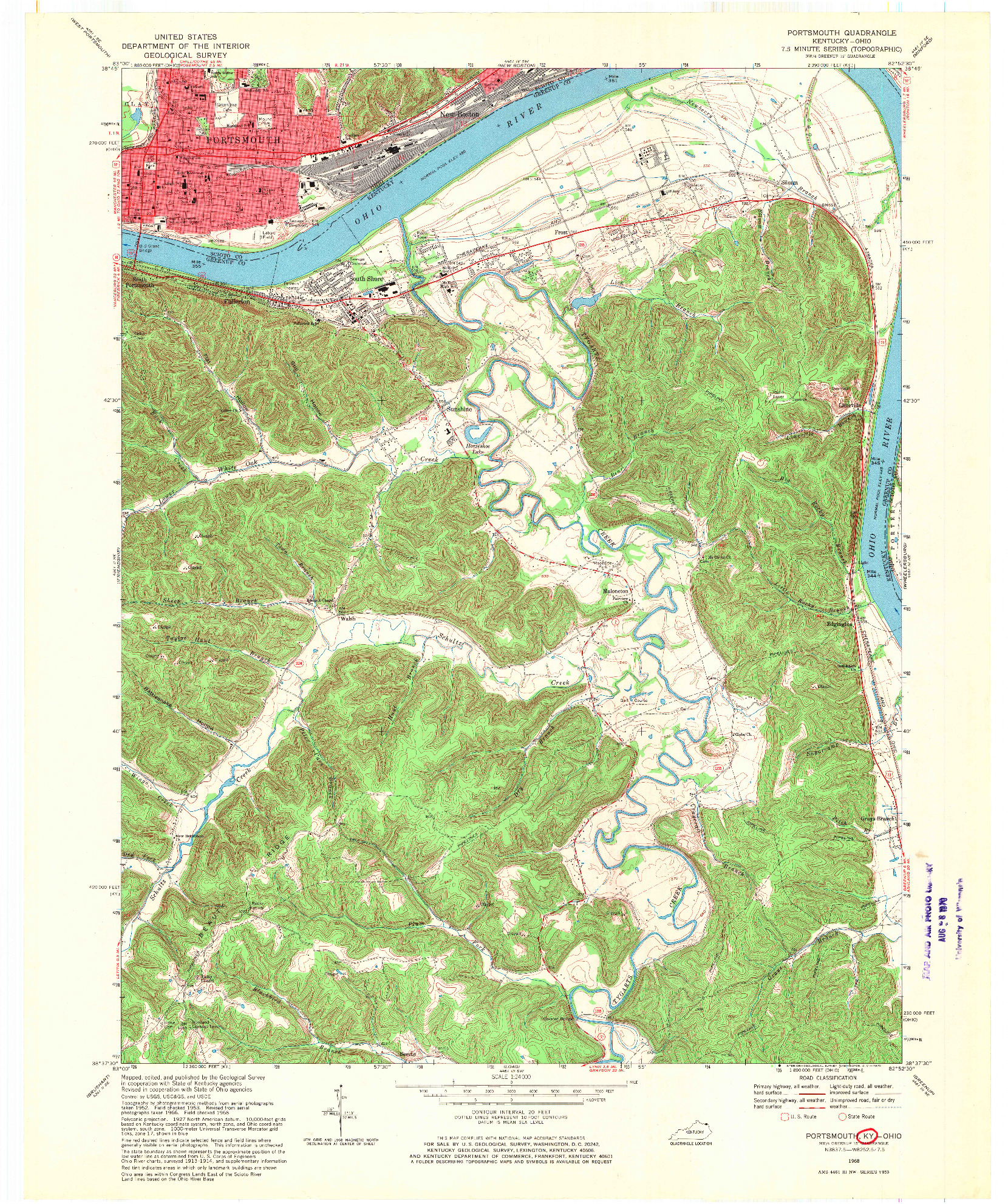 USGS 1:24000-SCALE QUADRANGLE FOR PORTSMOUTH, KY 1968
