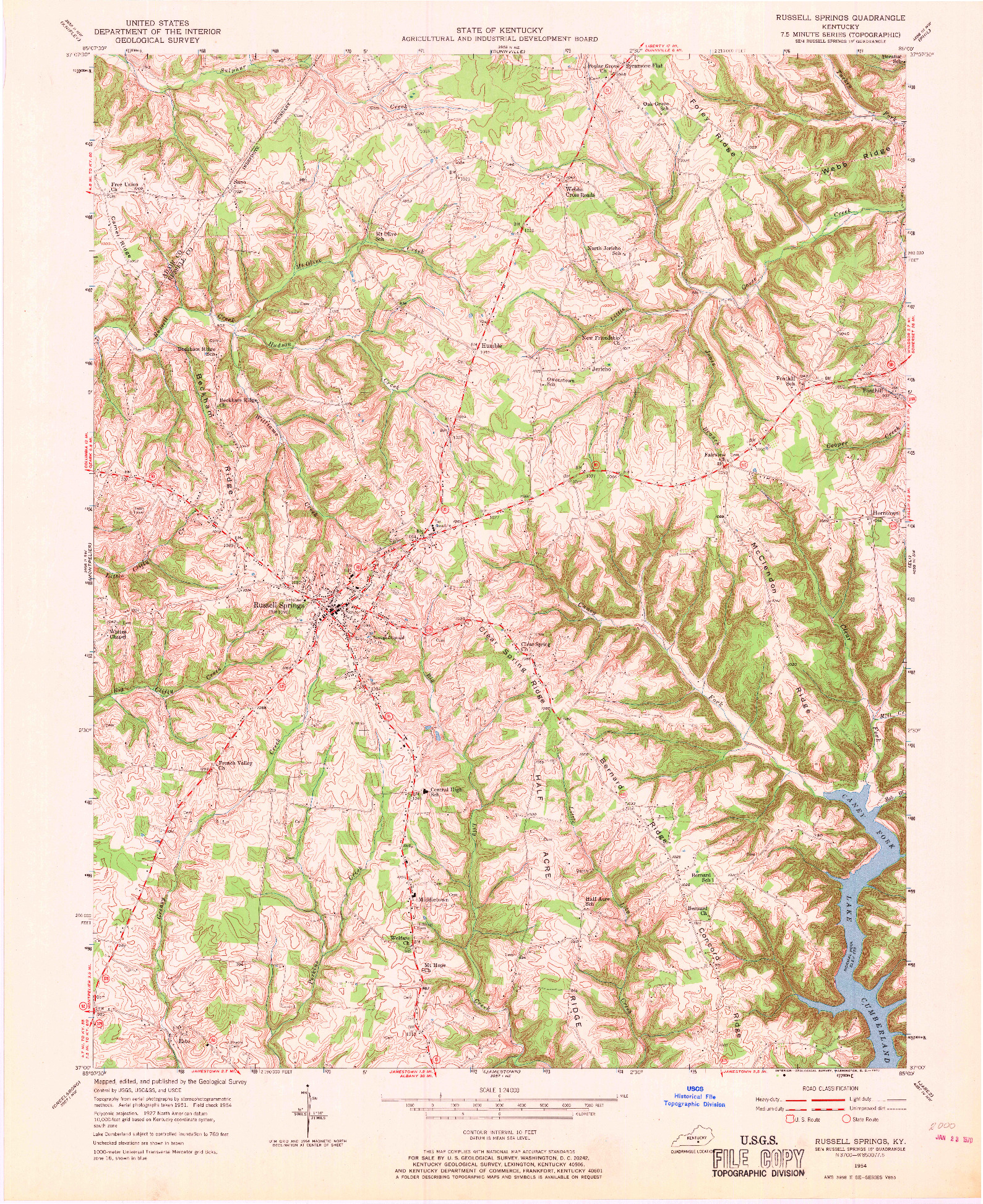 USGS 1:24000-SCALE QUADRANGLE FOR RUSSELL SPRINGS, KY 1954