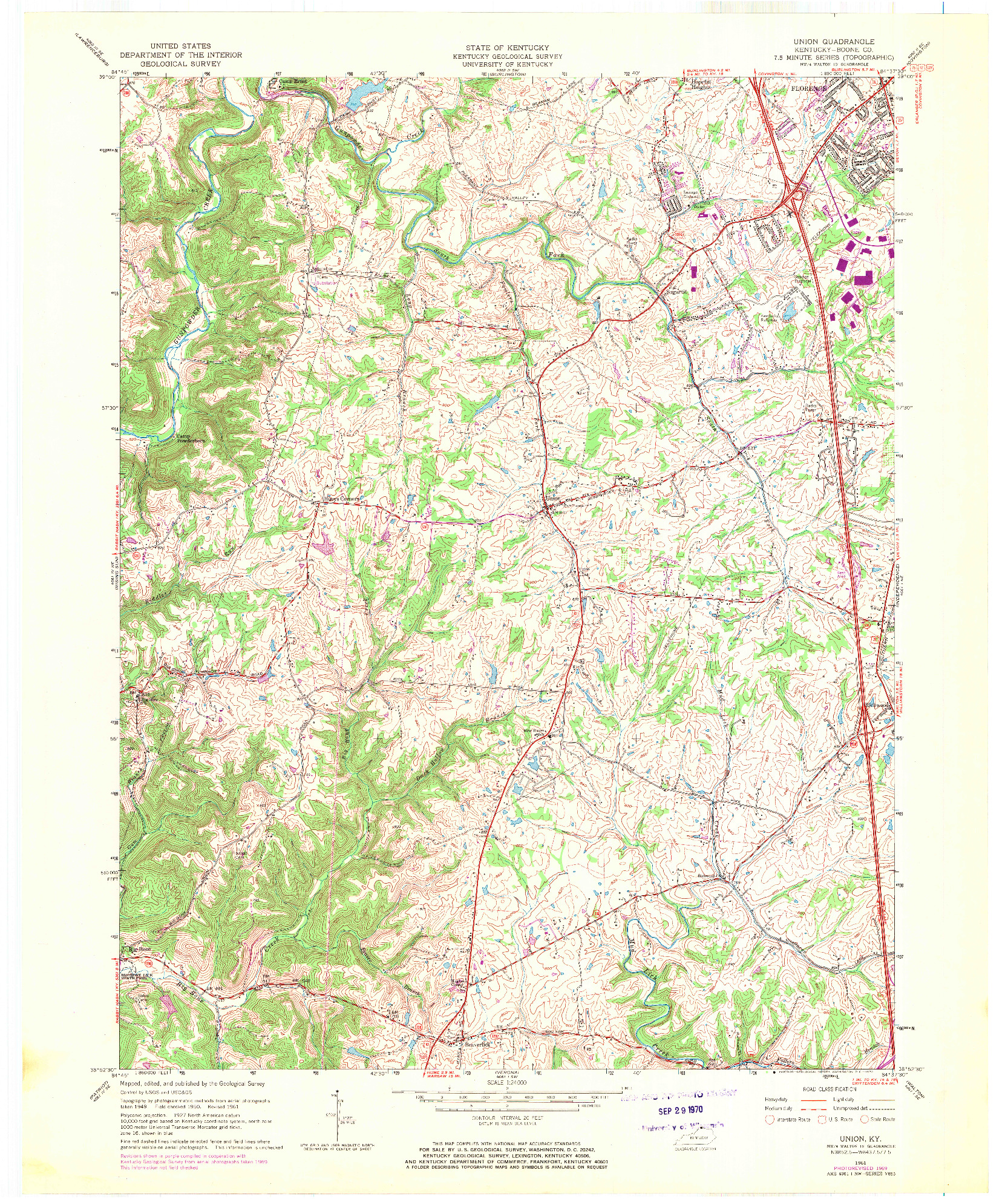 USGS 1:24000-SCALE QUADRANGLE FOR UNION, KY 1961