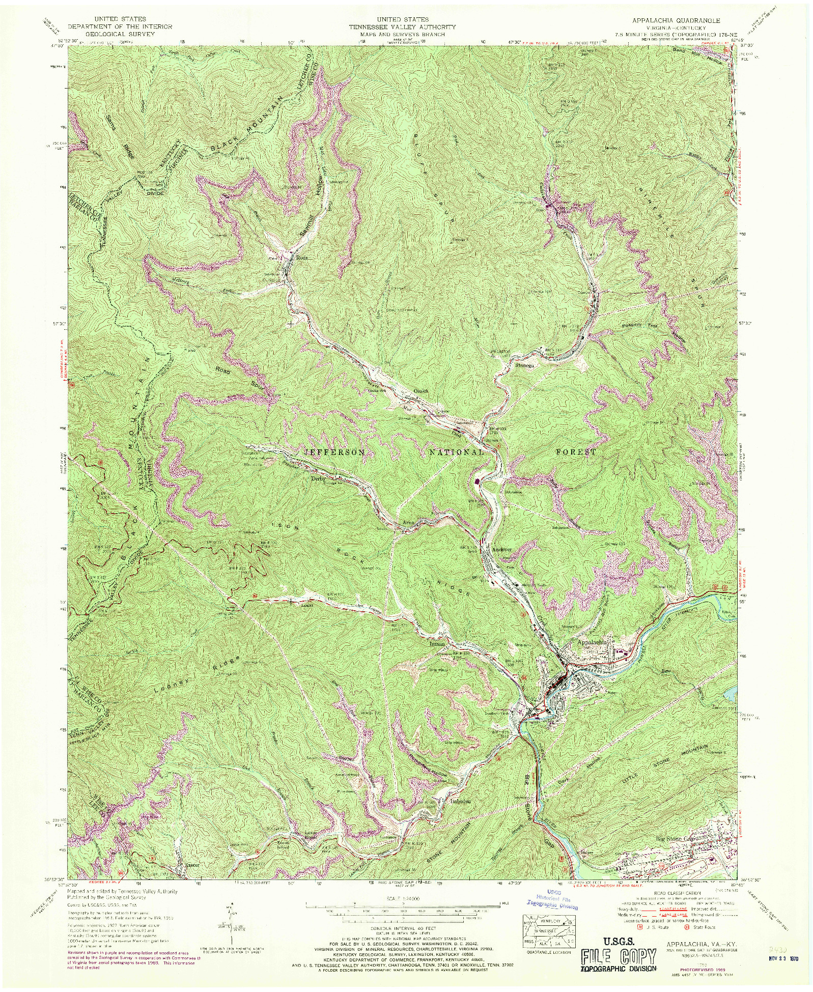 USGS 1:24000-SCALE QUADRANGLE FOR APPALACHIA, VA 1955