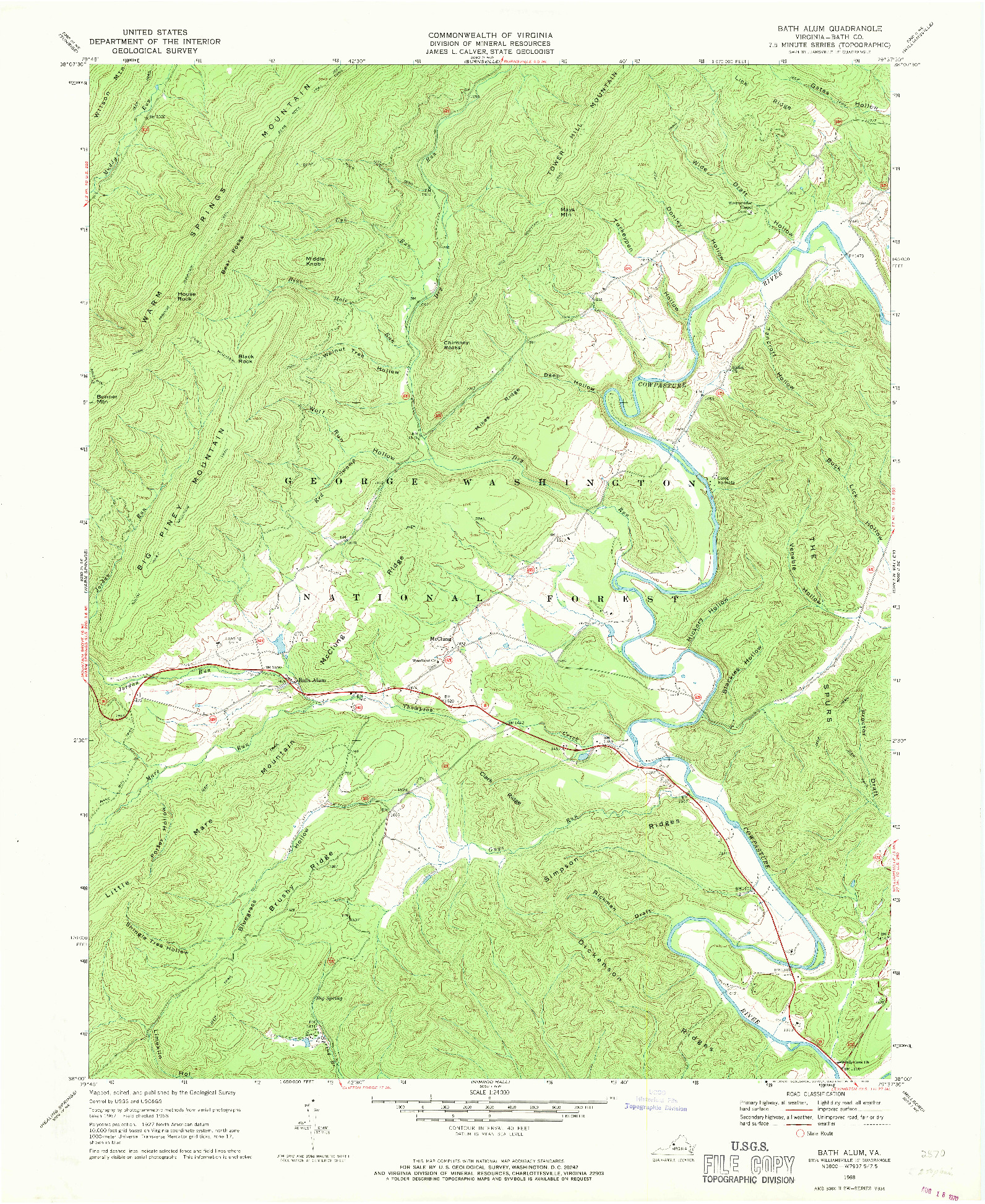 USGS 1:24000-SCALE QUADRANGLE FOR BATH ALUM, VA 1968