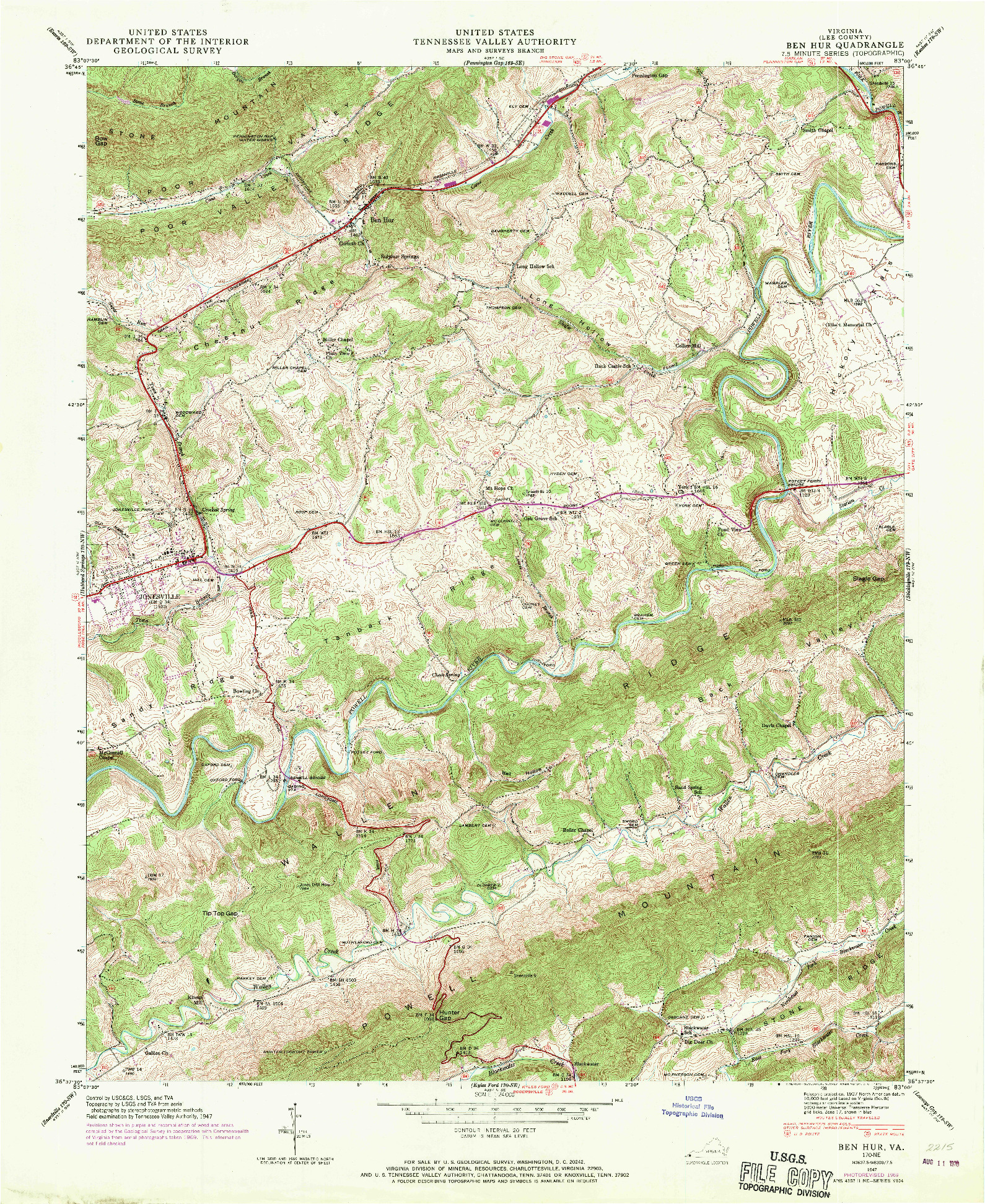 USGS 1:24000-SCALE QUADRANGLE FOR BEN HUR, VA 1947