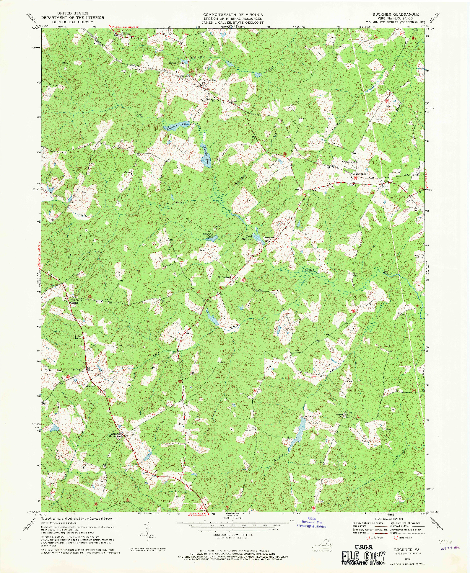 USGS 1:24000-SCALE QUADRANGLE FOR BUCKNER, VA 1968