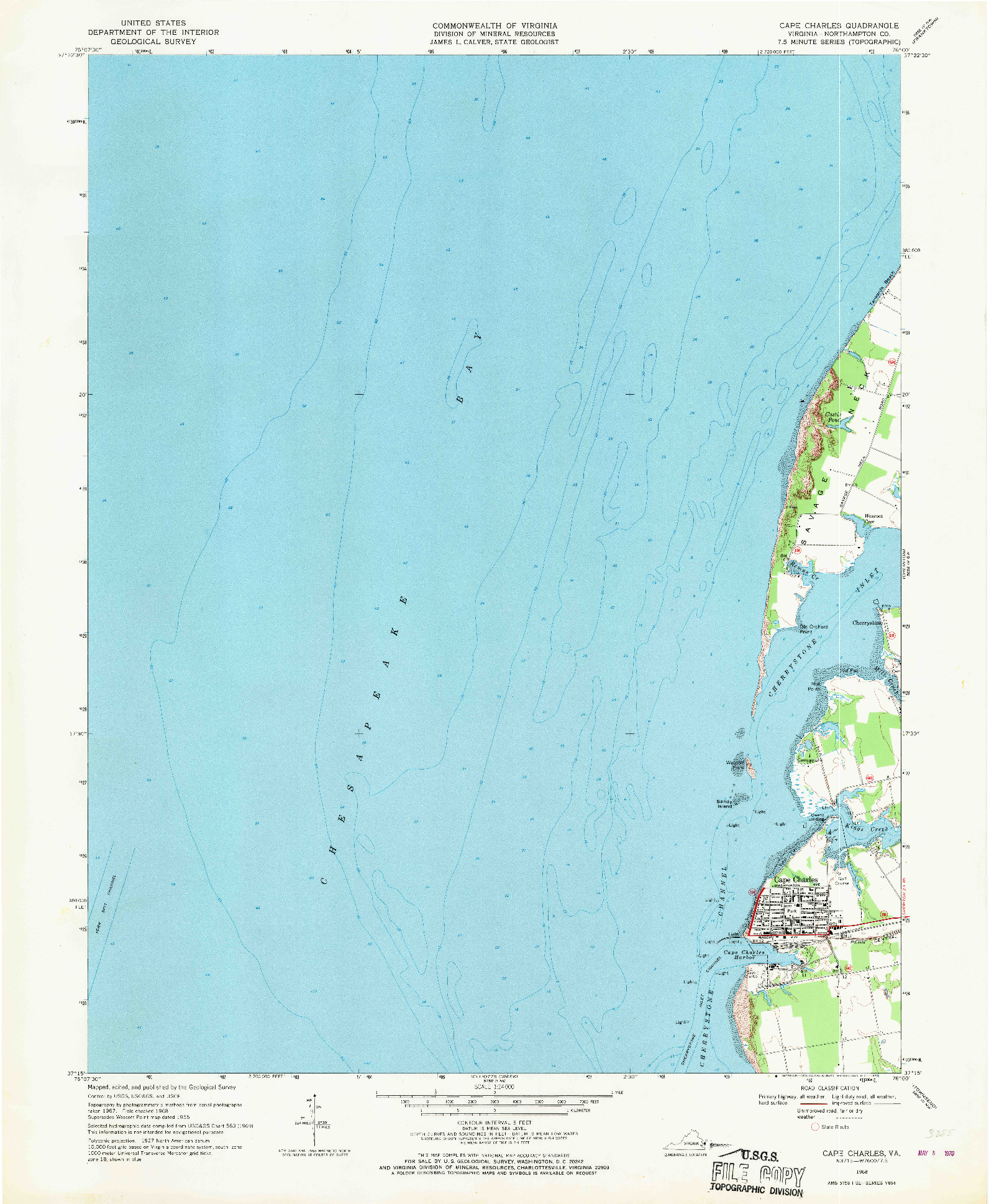 USGS 1:24000-SCALE QUADRANGLE FOR CAPE CHARLES, VA 1968