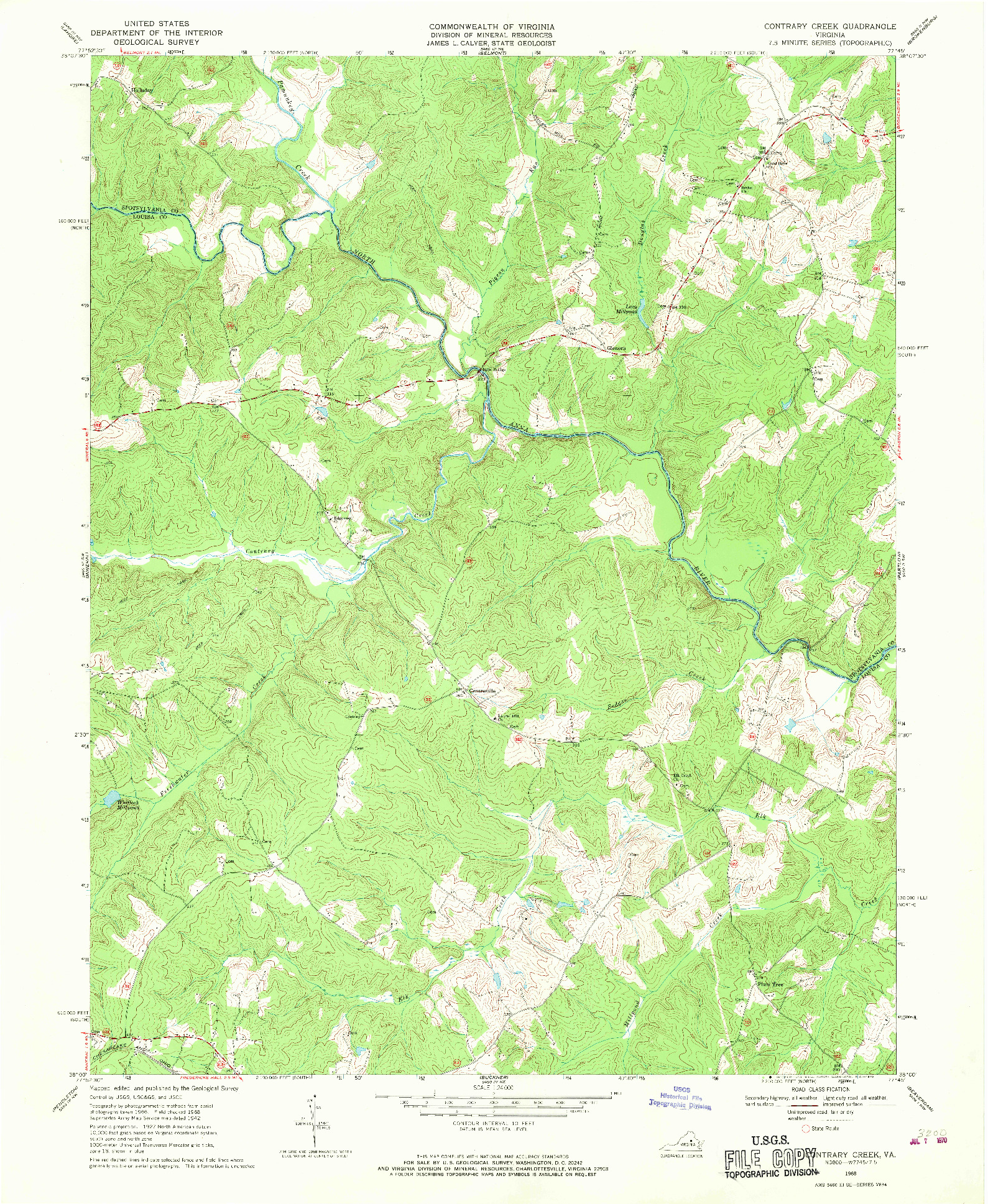 USGS 1:24000-SCALE QUADRANGLE FOR CONTRARY CREEK, VA 1968