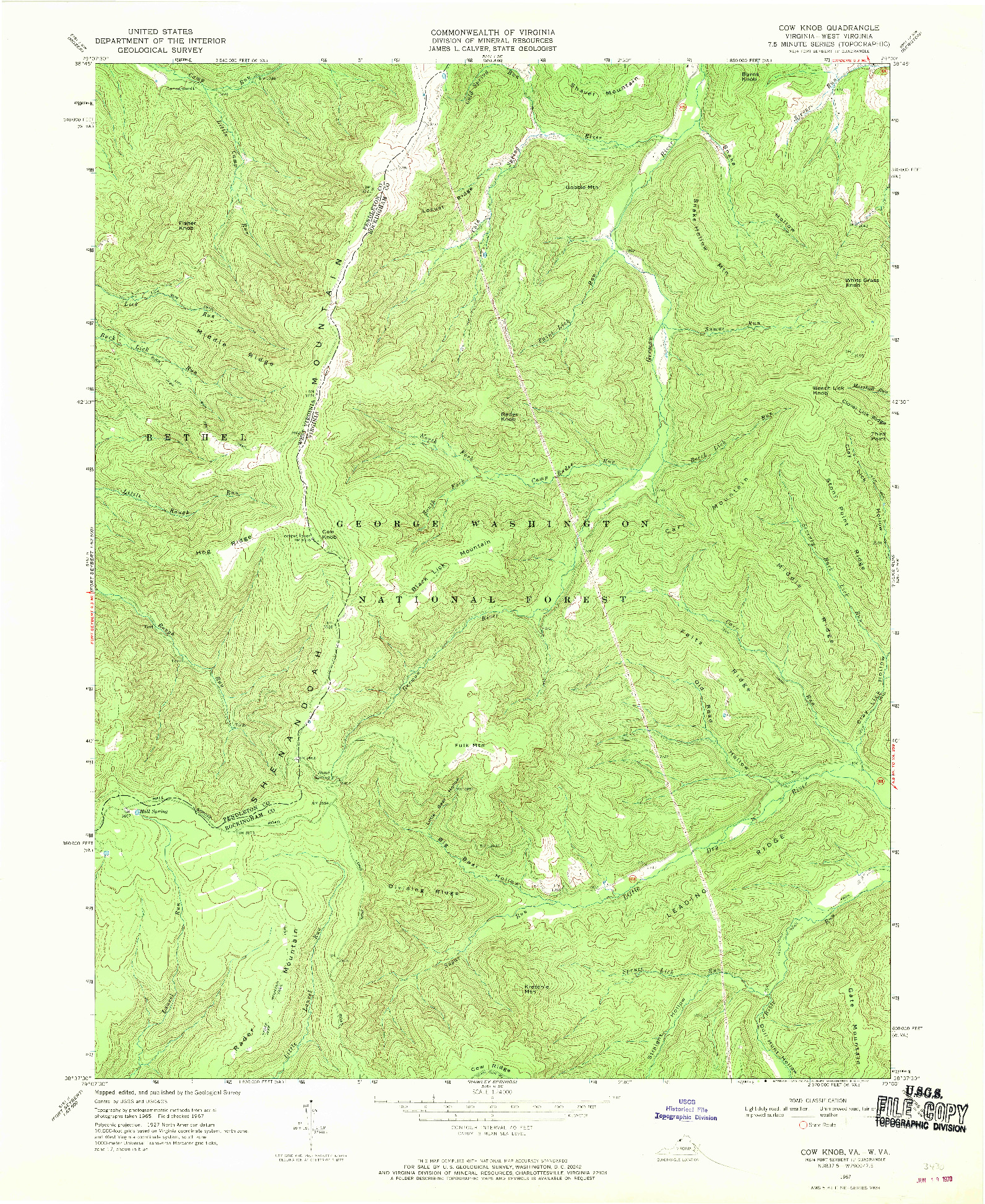 USGS 1:24000-SCALE QUADRANGLE FOR COW KNOB, VA 1967