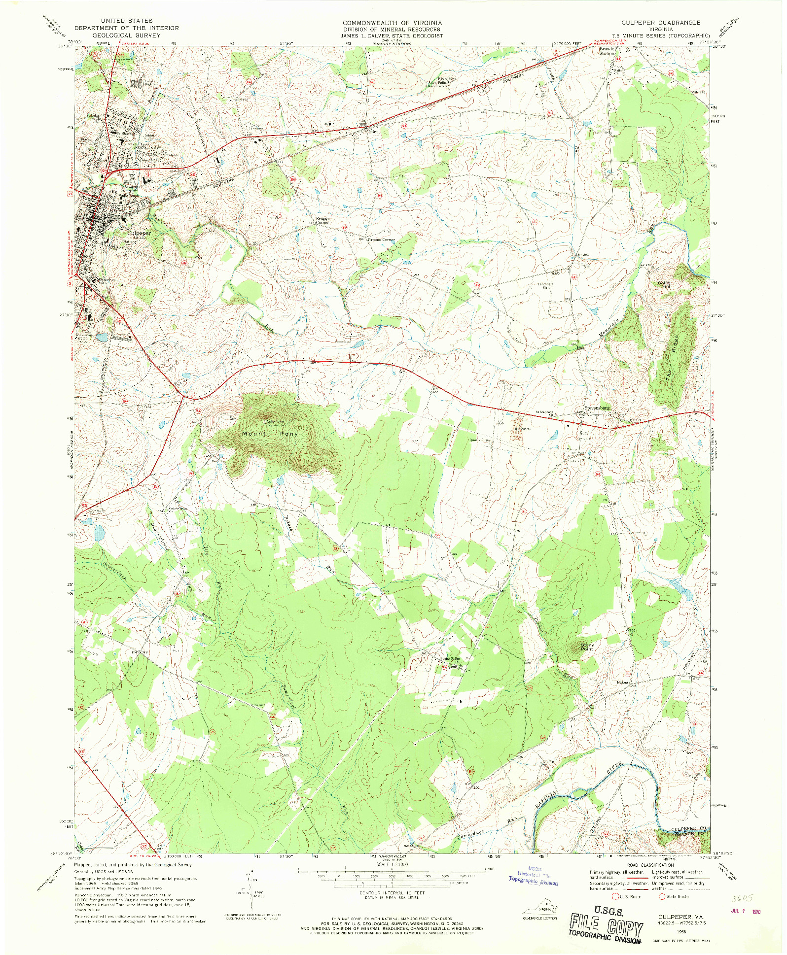 USGS 1:24000-SCALE QUADRANGLE FOR CULPEPER, VA 1968