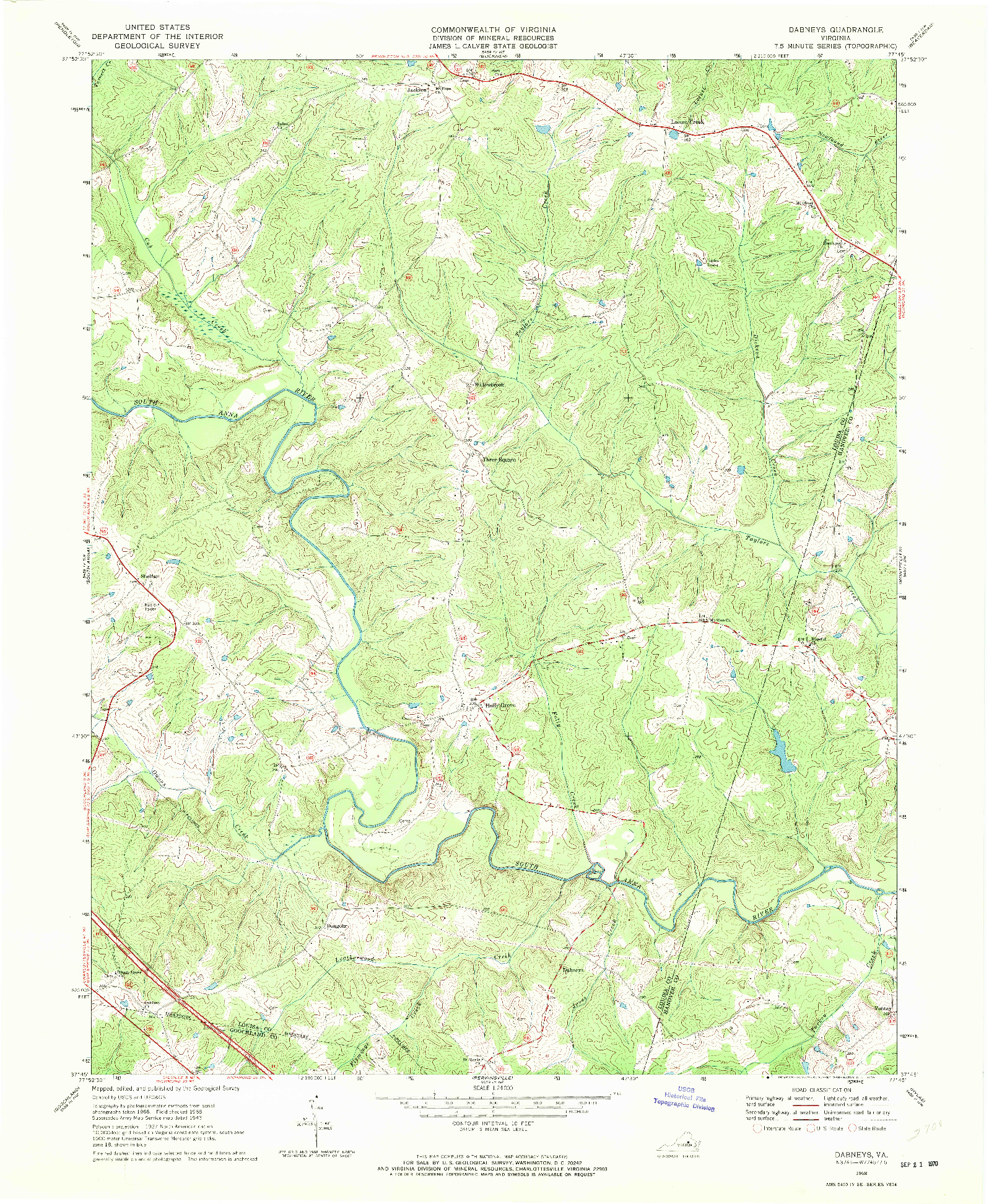 USGS 1:24000-SCALE QUADRANGLE FOR DABNEYS, VA 1968
