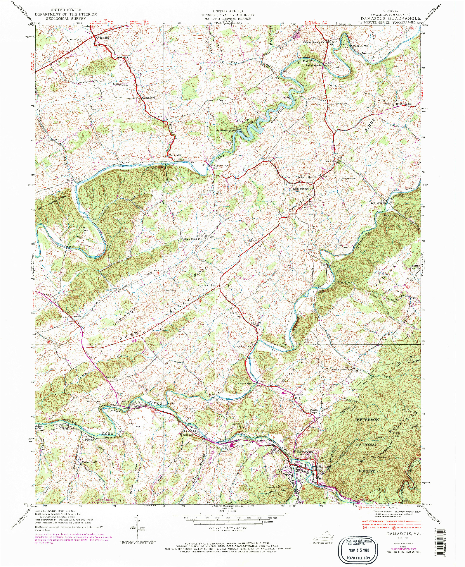 USGS 1:24000-SCALE QUADRANGLE FOR DAMASCUS, VA 1938