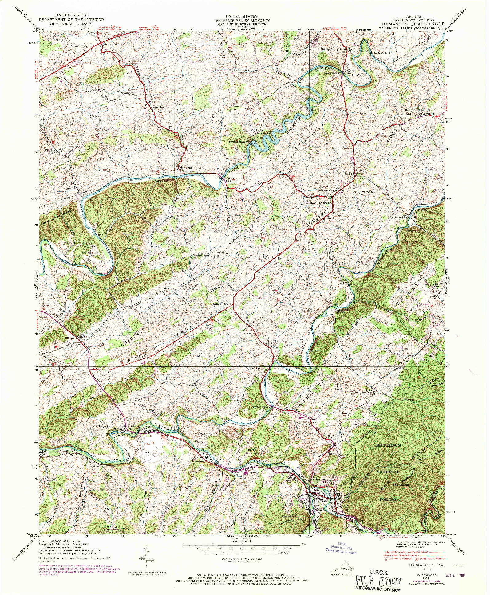 USGS 1:24000-SCALE QUADRANGLE FOR DAMASCUS, VA 1938