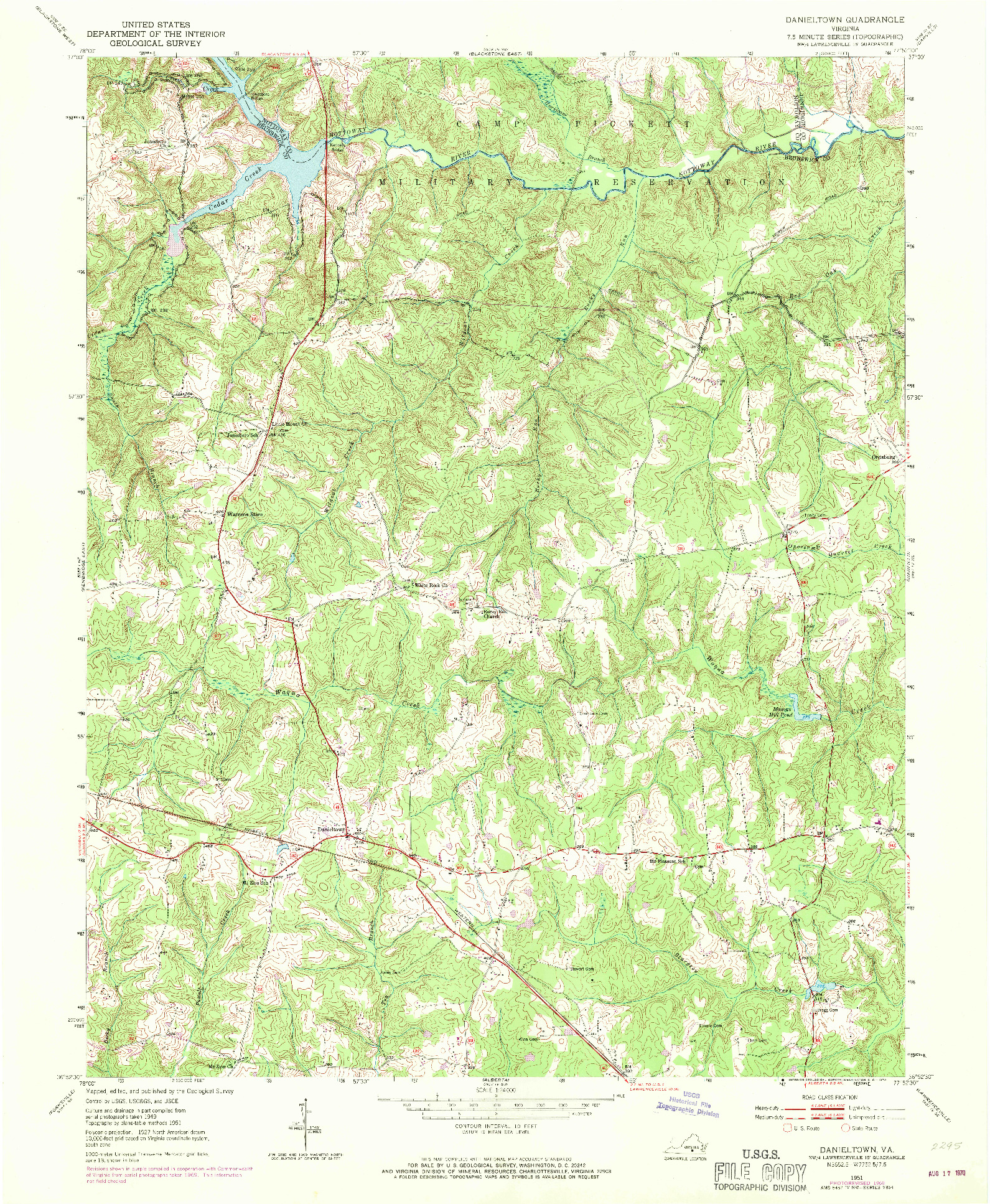 USGS 1:24000-SCALE QUADRANGLE FOR DANIELTOWN, VA 1951