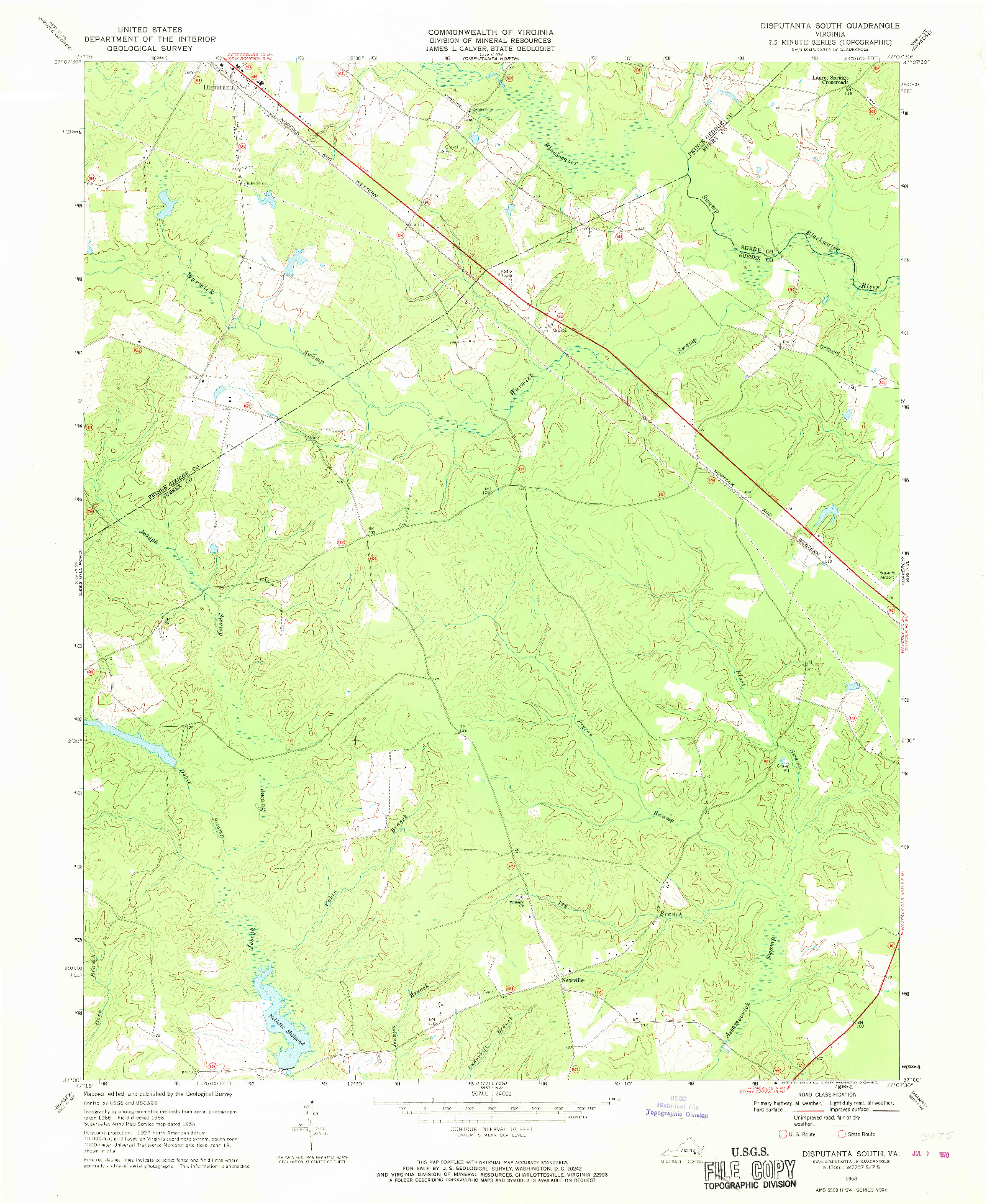 USGS 1:24000-SCALE QUADRANGLE FOR DISPUTANTA SOUTH, VA 1968