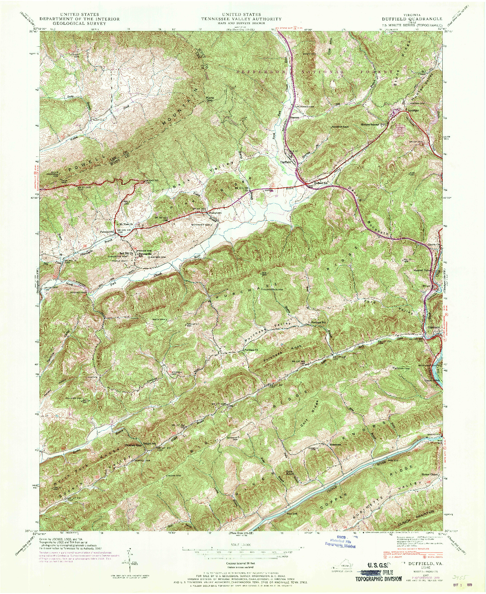 USGS 1:24000-SCALE QUADRANGLE FOR DUFFIELD, VA 1947