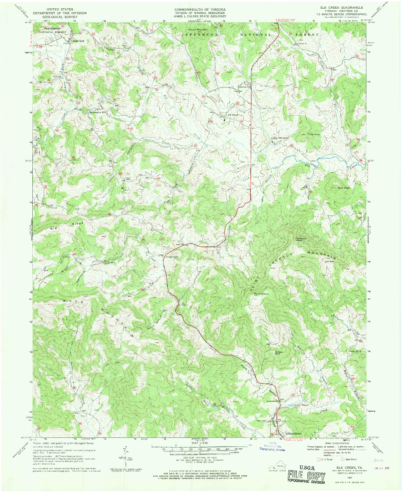 USGS 1:24000-SCALE QUADRANGLE FOR ELK CREEK, VA 1967