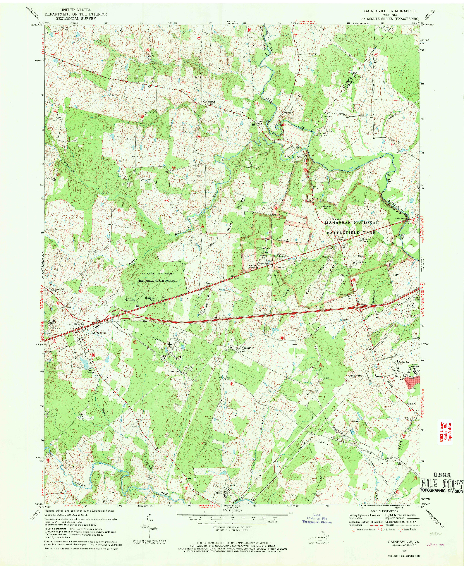 USGS 1:24000-SCALE QUADRANGLE FOR GAINESVILLE, VA 1968