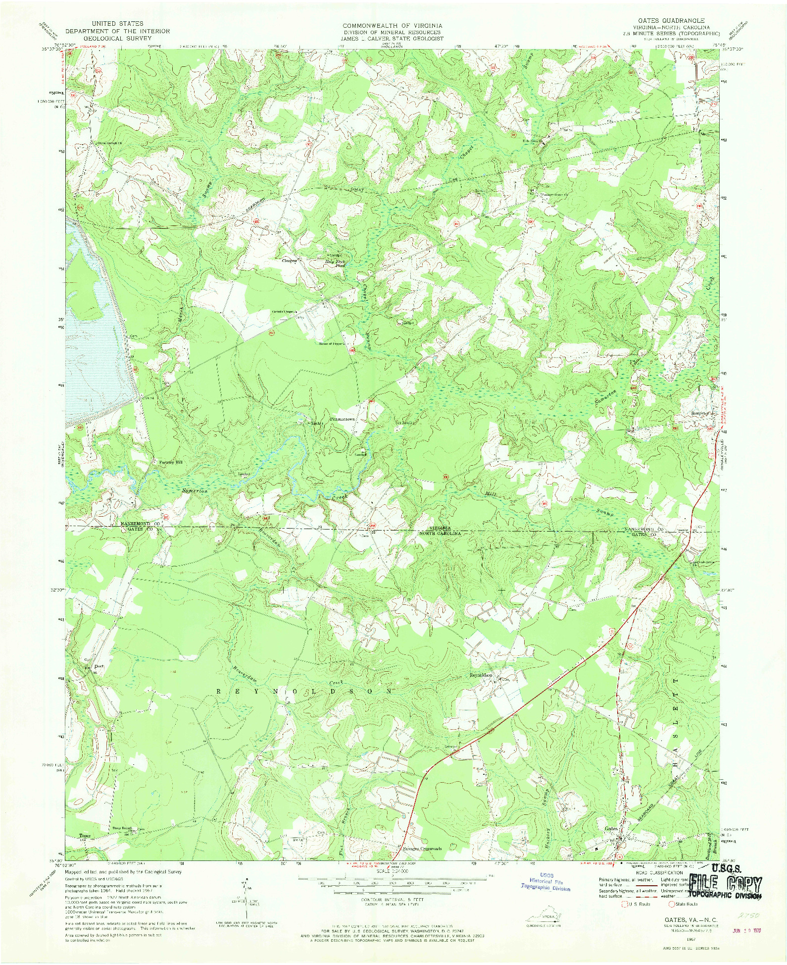 USGS 1:24000-SCALE QUADRANGLE FOR GATES, VA 1967
