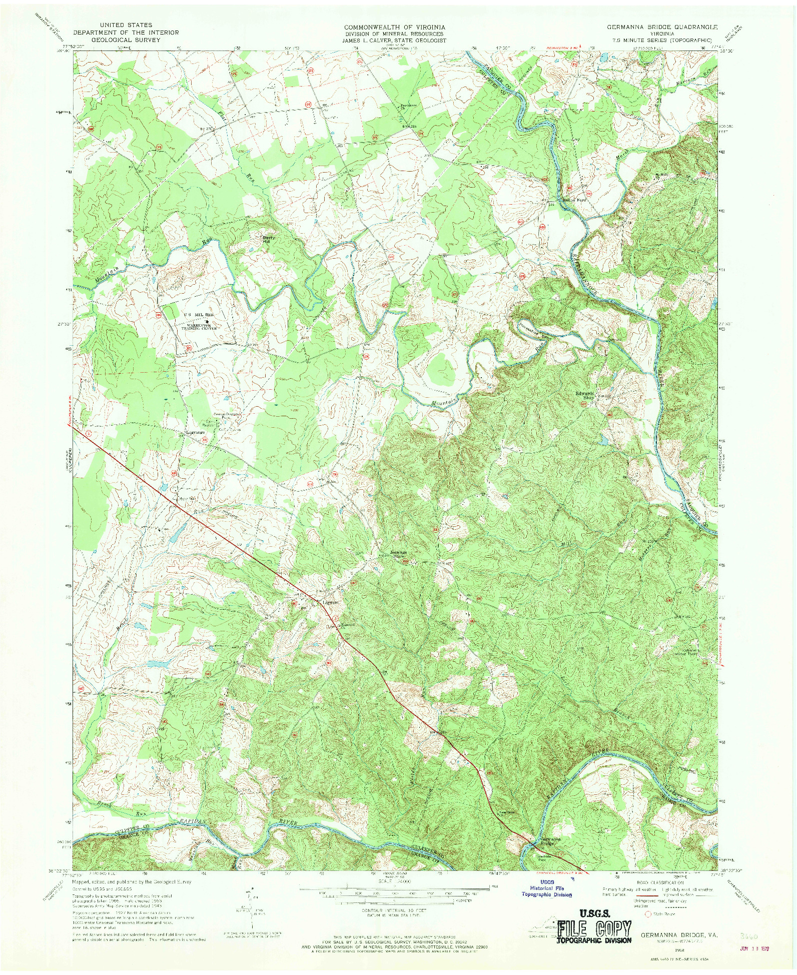 USGS 1:24000-SCALE QUADRANGLE FOR GERMANNA BRIDGE, VA 1968