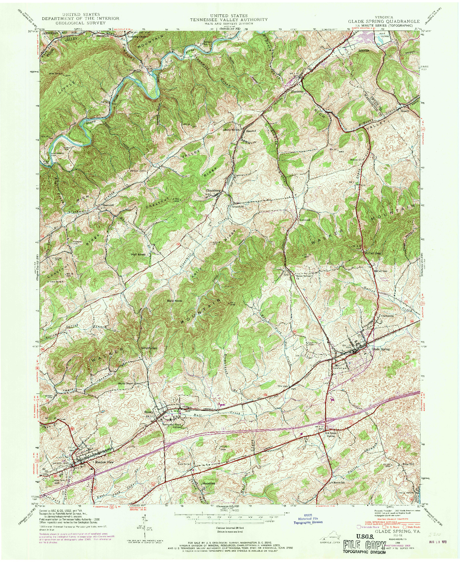 USGS 1:24000-SCALE QUADRANGLE FOR GLADE SPRING, VA 1938