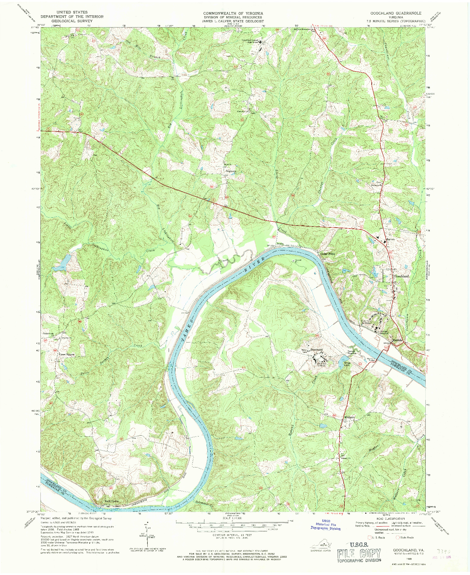 USGS 1:24000-SCALE QUADRANGLE FOR GOOCHLAND, VA 1968