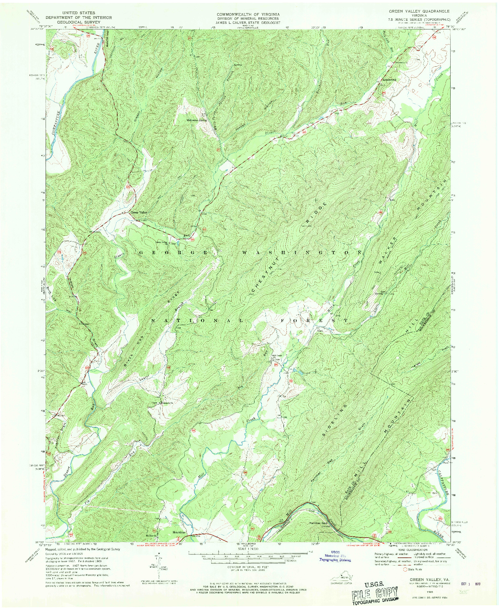 USGS 1:24000-SCALE QUADRANGLE FOR GREEN VALLEY, VA 1969